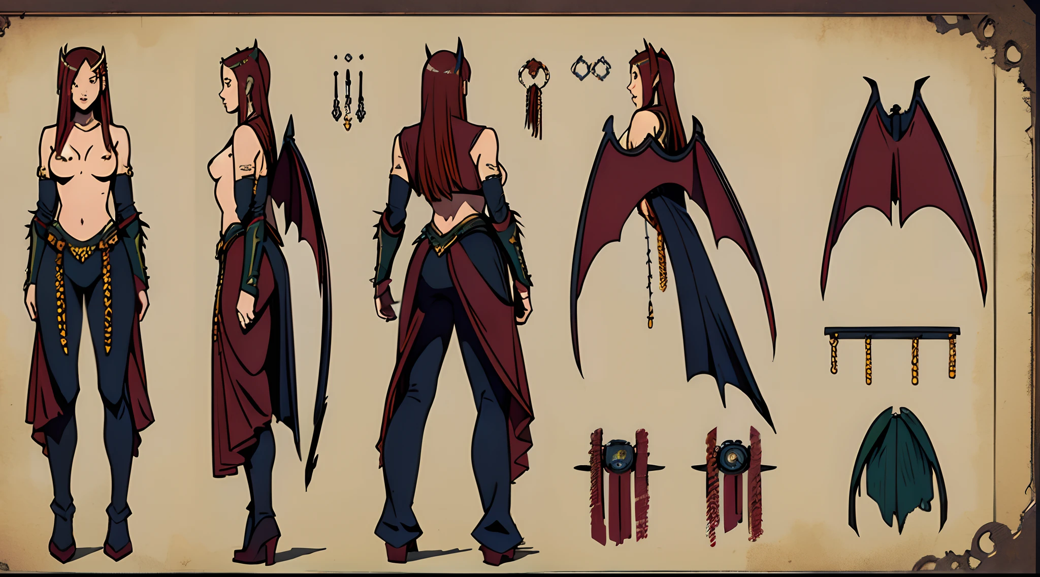 (masterpiece, best quality) detailed, character sheet, show case, many items design visually shown ( the same character, rusty surface, hook, bat wings, metallic, weird siren) a robot