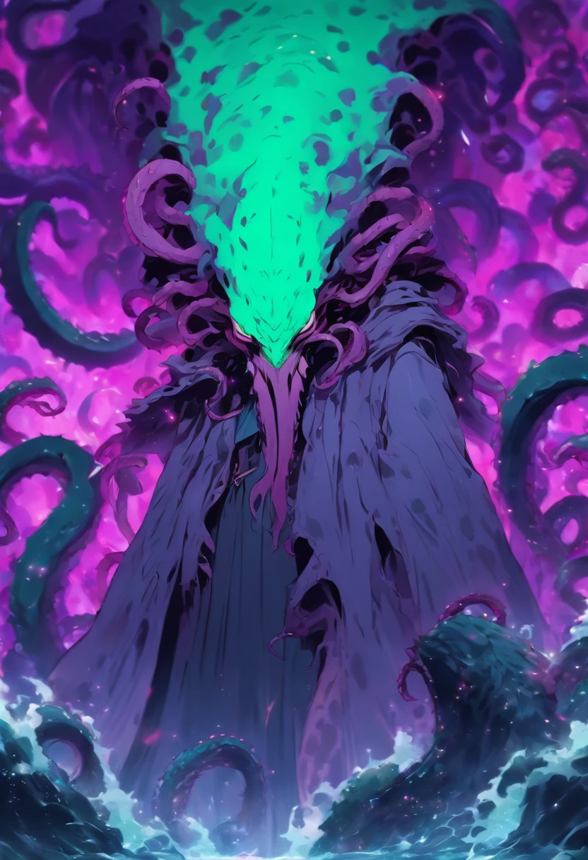 purple Mind Flayer, sea-green tentacles and spikes and tiny demon wings, grotesque , colors are primarily violet and purple with little bit of magenta, masterpiece, best quality
