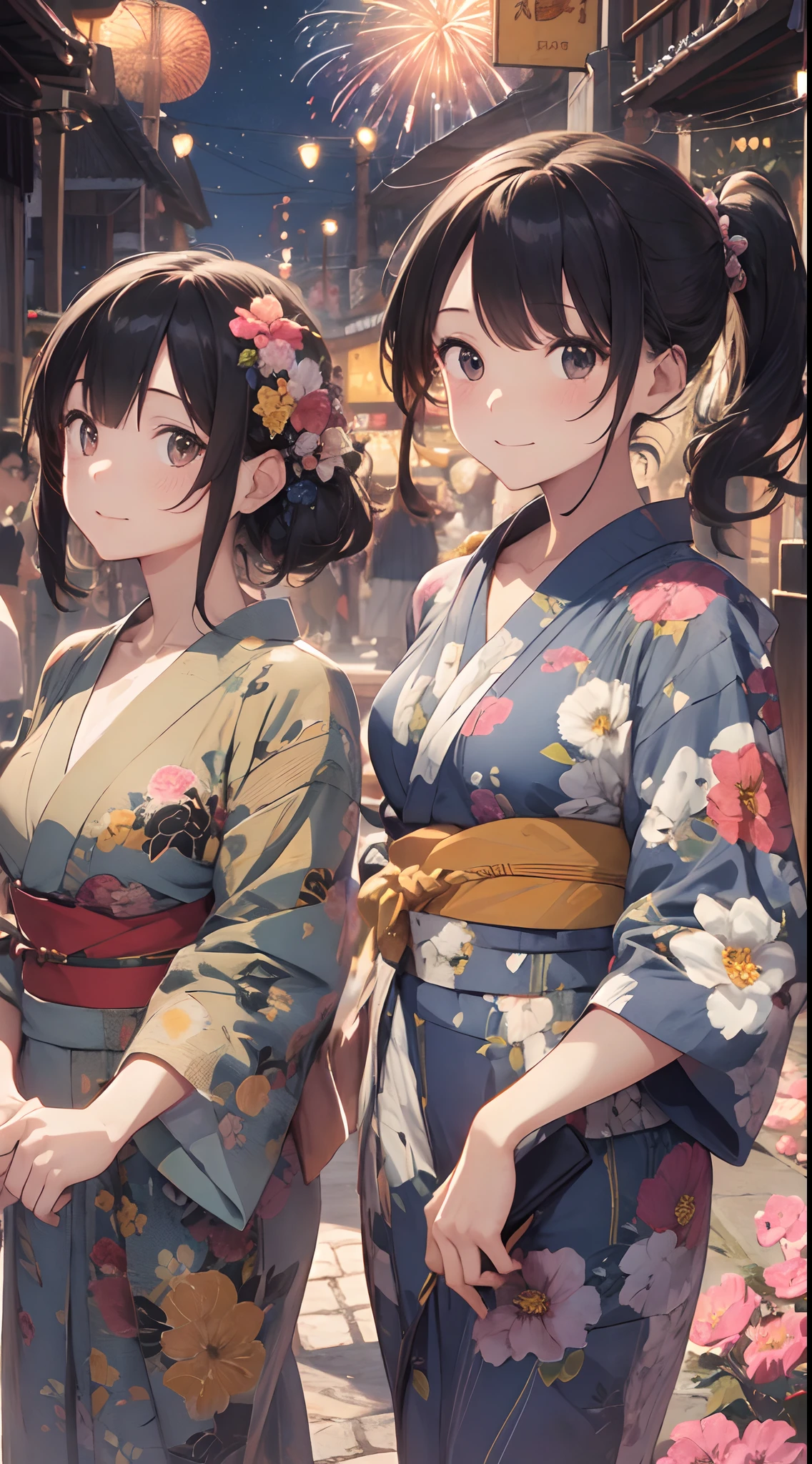 Sisters yukata Black Hair beautiful girl Summer festival Panty shot White panties Holding back tears