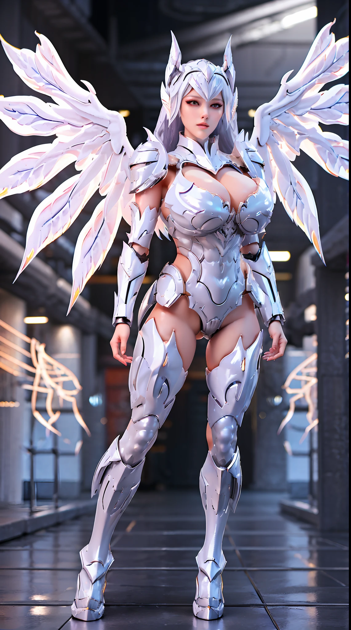 SILVER DRAGON QUEEN, HUGE BOOBS, BATTLE ARMOR, CLEAVAGE, (A PAIR OF BIG WINGS:1.5), TRANSPARANT, TALL LEGS, STANDING, SEXY BODY, MUSCLE ABS.