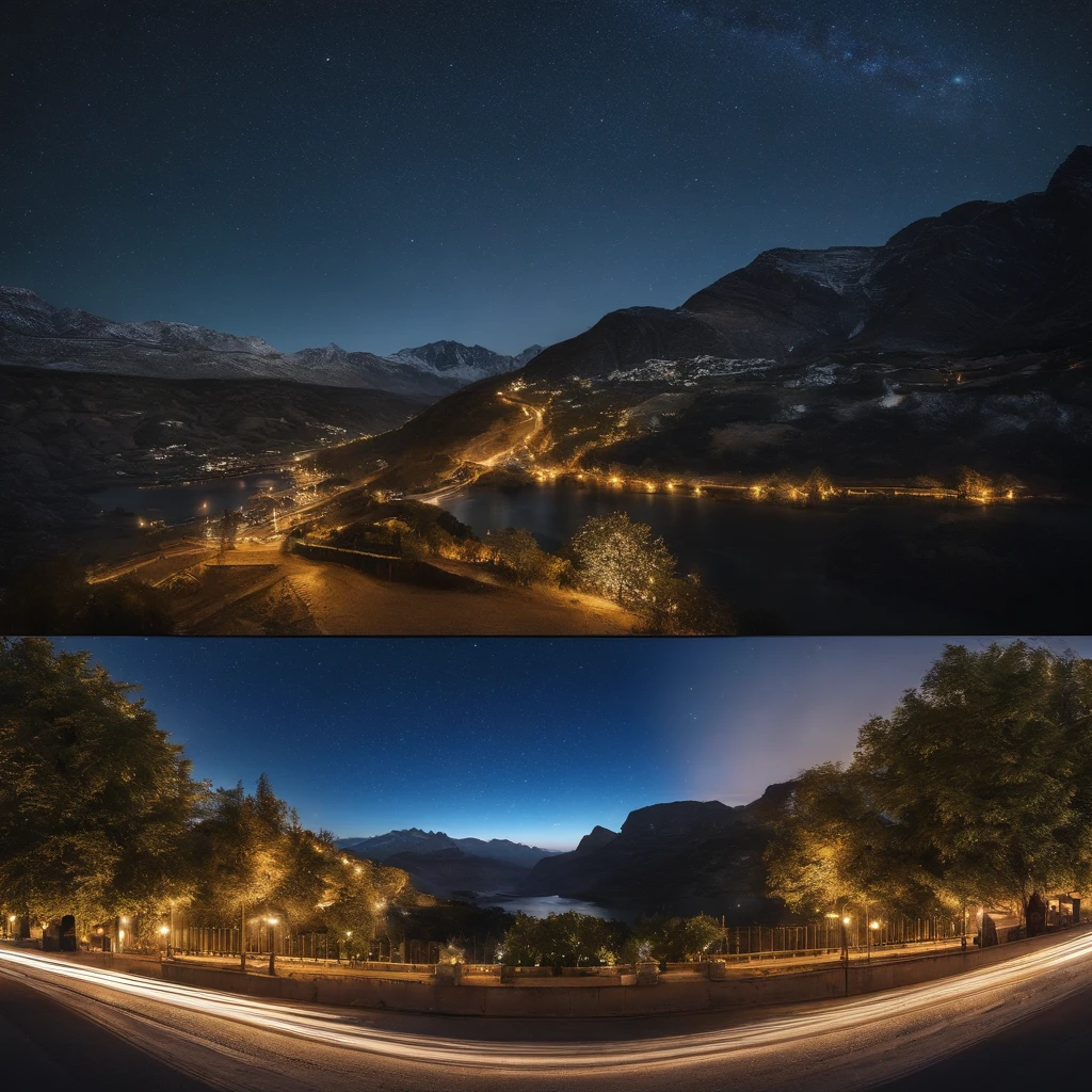 Master Parts、Superior Quality、superior image quality、The 8k quality、、Beautiful pictures of the starry sky、magnifica、Arched Milky Way:1.9、Golden City Night View:1.9