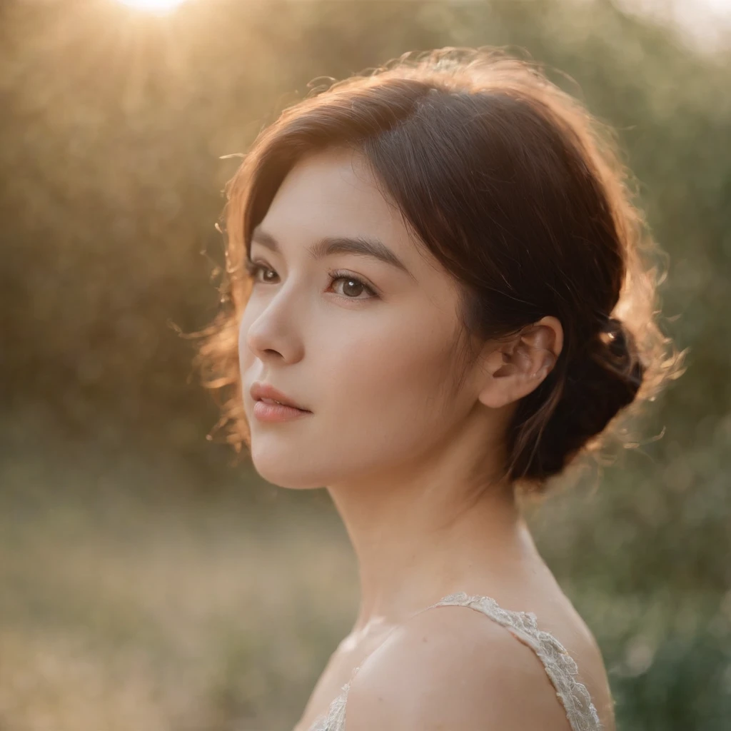 Atmosphere similar to Ryoko Hirosue、American landscape、Perfect Style、20yr old、femele、college aged、 appearance、see -through、drooing eyes、Short hairstyle、Little fat girl、sulky face