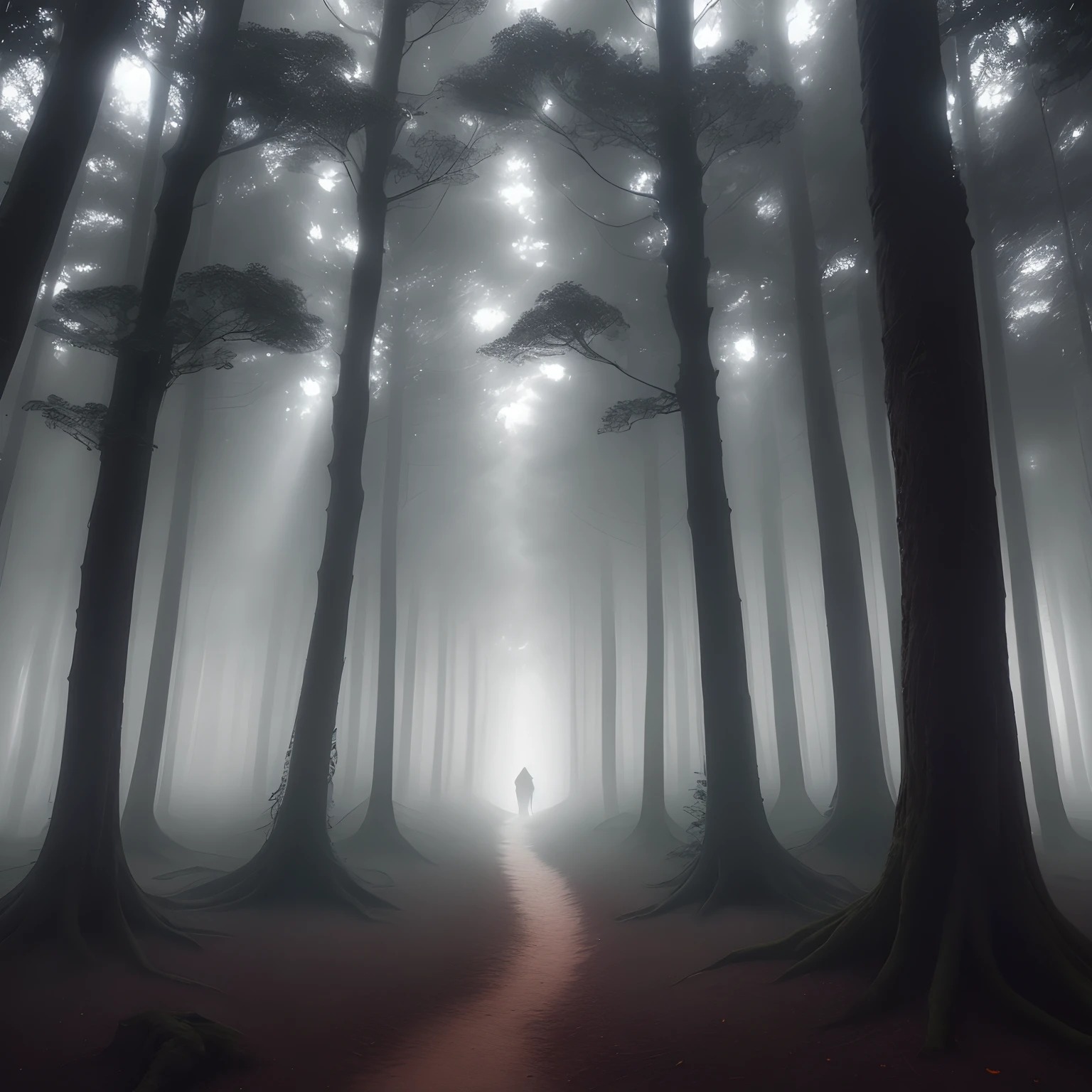 The background image is an engaging representation of a forest at night. The scene is carefully designed with meticulous attention to detail to create an atmosphere of mystery and suspense.The scene takes place at night, with the starry sky and a ((:: lua cheia brilhante ::)) que ilumina a paisagem com uma luz prateada e suave. A lua cheia cria sombras alongadas e destaca detalhes na floresta.The forest is dense and mysterious, com altura, twisted trees that seem to create a sinister tunnel. The branches and leaves create an intricate network of shadows that give the scene a sense of depth.No horizonte, uma ((:: Enigmatic mist ::)) extends across the forest floor. The mist adds an additional touch of mystery and partially hides what lies beyond, convidando o espectador a explorar o desconhecido.The lighting is expertly designed to create contrasts between areas illuminated by the moon and areas shrouded in darkness. The shadows and beams of light add depth and drama to the scene.Image quality is set to maximum detail, garantindo que cada elemento, como folhas, textures of tree trunks and the surface of the moon, Be crisp and realistic.The image scales appropriately, create an adequate distance between the viewer and the scene. Isso permite que o espectador mergulhe na atmosfera e sinta-se parte desse mundo sombrio.