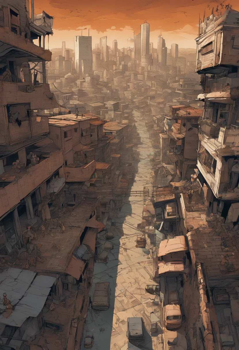 <lora:WhiteboxStyle:0.8> WhiteboxStyle, Dense Futuristic Slum: Stacked shanties, hanging cables, busy street vendors, graffiti, narrow alleys.