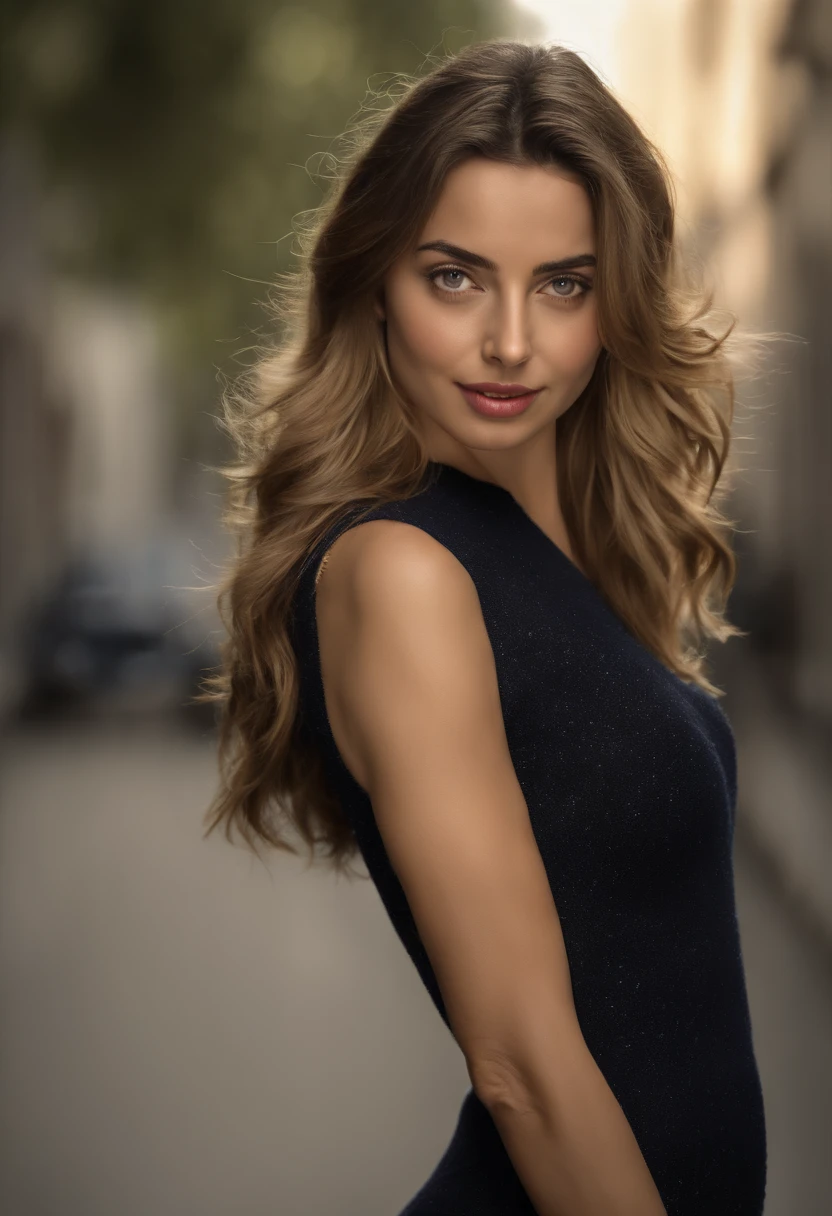 ((ultra-high-resolution, Alta qualidade)), (((8k, foto e bruto, melhor qualidade, obra prima, hiper realista))), incredible, real, ((((facial features of Ana de Armas, o rosto de Ana de Armas)))), Rosto detalhado, (vinte anos), (corpo do modelo, corpo sexy, Corpo magro), ((Arafed Woman standing in the city, looing in the distance, wearing jeans, sweater, fantastical realism, peeping from behind, view from behind, in the sunset, in a bikini, view of the back, Shot from behind, Bela vista, picture from behind, amazing beauty, tiro pelas costas, sedutora, Hair swayed by the wind, Maquiagem suave, sexy e sensual, Penteado elegante, Olhar travesso, vinte anos, sexy, Modelo do Instagram, Olhar sexy, deusa)), ((sorriso bonito, Sorriso sexy)), Pernas perfeitas, piercing no umbigo, Rosto bonito, olhar sinuoso, olhar sexy, Meio sorriso, costura, pele lisa, Cinematic lighting, Corpo altamente detalhado, obra prima, (Detailed and tempting lips), ((seios muito grandes, Body marking clothing, seios marcados, Escote generoso)), sardas nas bochechas e nariz, 1umbigo, bochechas cor-de-rosa, ((Pernas perfeitas)), sorriso travesso, whole body view, Cabelo selvagem e sexy, whole body view, Foto tirada de um celular, estilo de foto playboy, obra prima, melhor qualidade, (obra prima), (melhor qualidade: 1.4), (Ultra alta: 1.2), (hiper realista: 1.8), (fotorrealista: 1.8), Unidade CG altamente detalhada papel de parede 8k, Estilo de tiro, complexo, alto detalhado, Dramatic, Highest quality still film image, Muito detalhado, obra prima, melhor qualidade, Realistic ultra-detailed rendering style, Luz Natural, Characte crocante, photo of beautiful age 18 girl, pastel hair, freckles sexy, beautiful, close up, young, dslr, 8k, 4k, ultrarealistic, realistic, natural skin, textured skin
