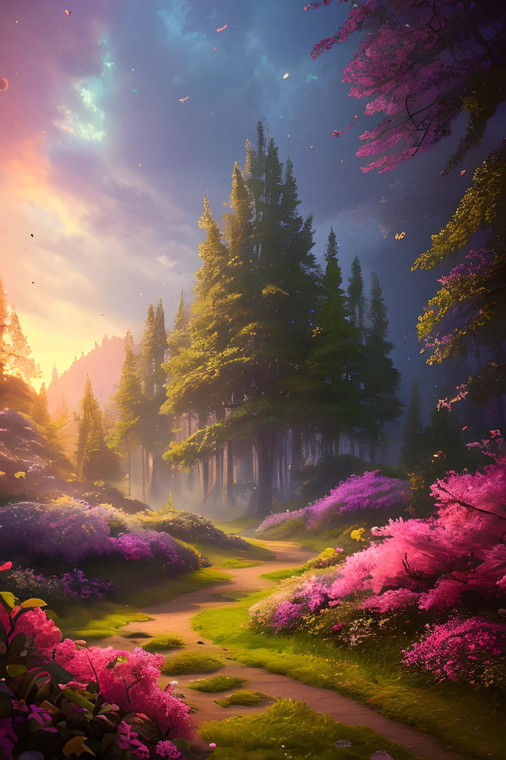 masterpiece, best quality, high quality,extremely detailed CG unity 8k wallpaper, An enchanting and dreamy scene of a fantasy forest, with towering trees, glowing mushrooms, and hidden fairy glens, creating a sense of mystique and enchantment, artstation, digital illustration, intricate, trending, pastel colors, oil paiting, award winning photography, Bokeh, Depth of Field, HDR, bloom, Chromatic Aberration ,Photorealistic,extremely detailed, trending on artstation, trending on CGsociety, Intricate, High Detail, dramatic, art by midjourney