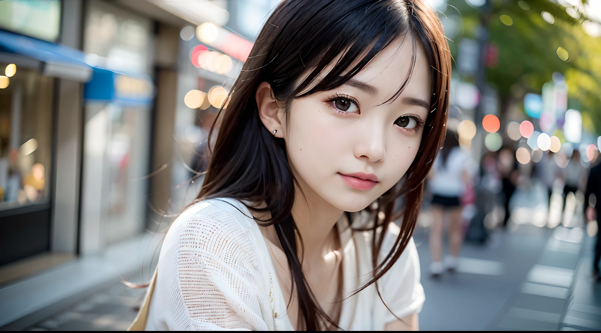 Woman in her 20s, cute, Asian, looking at us, facing the front, 4K, 4D