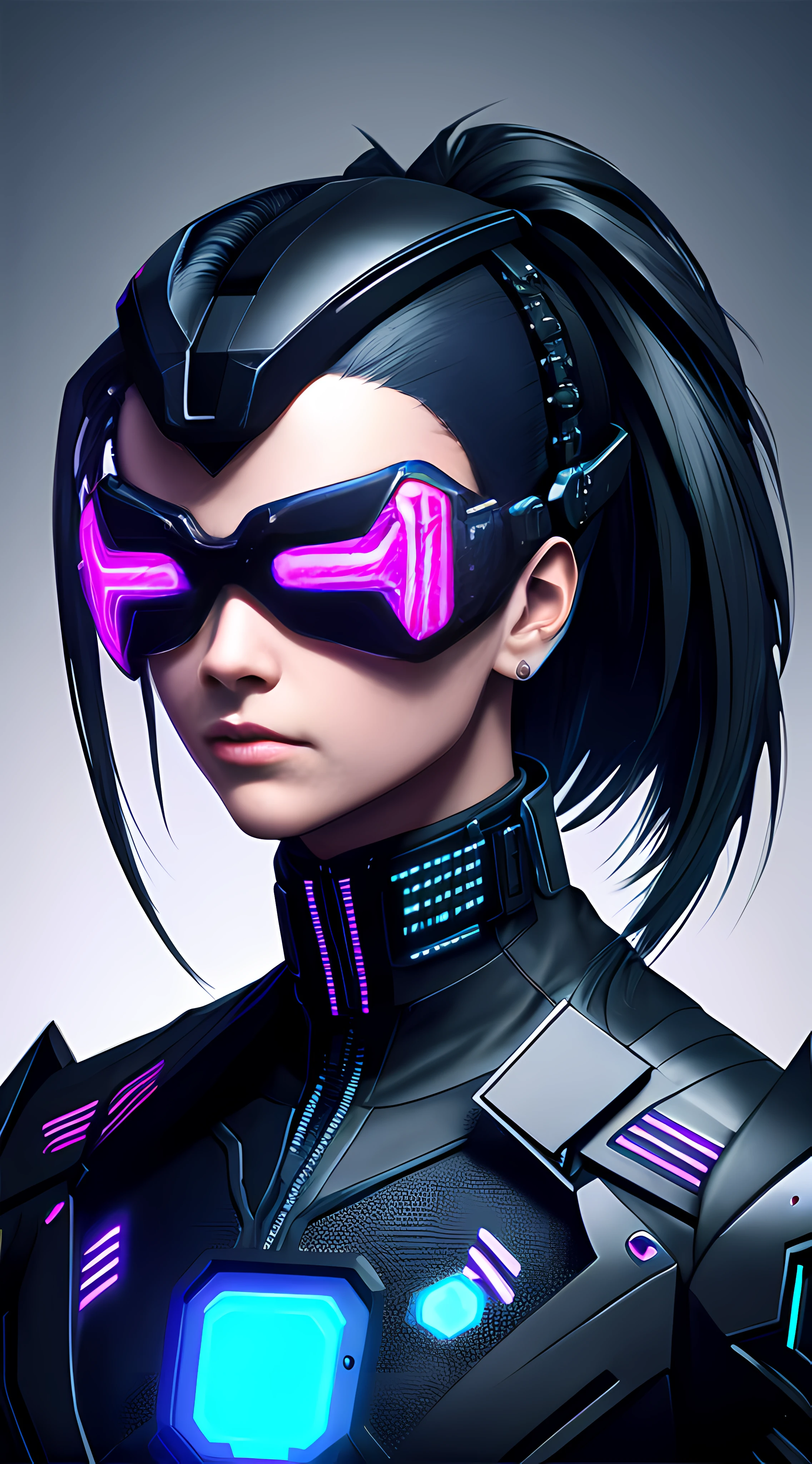 Cyberpunk style, IA avatar, cyberspace, wireframe, matrix, tron, minimal, abstract, virtual reality, black background, neon lights, virtual interface, looking at camera