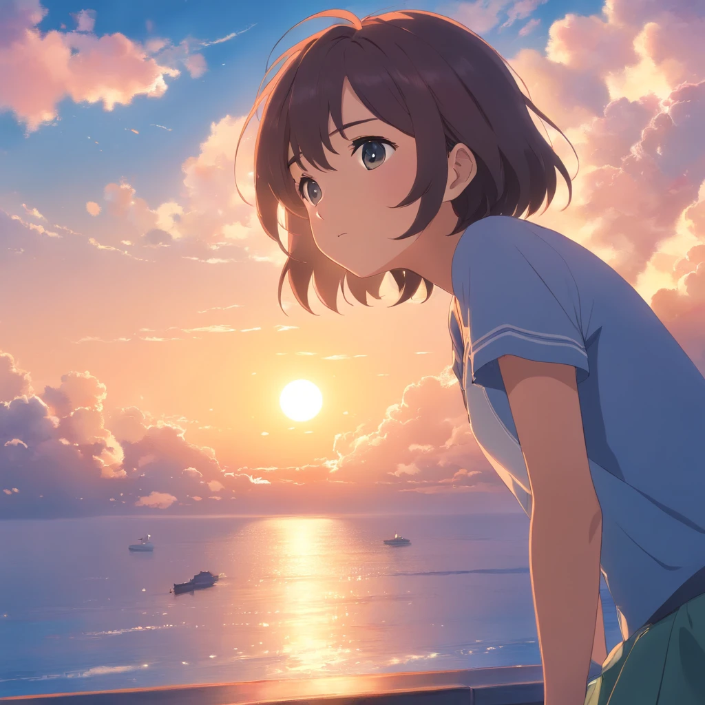 ​masterpiece、top-quality、Movie stills、1girl、Cloud Girl、floating in sky、a closeup、发光、happiness、Warm soft lighting、the setting sun、(Spark:0.7)、Live Action、a picture