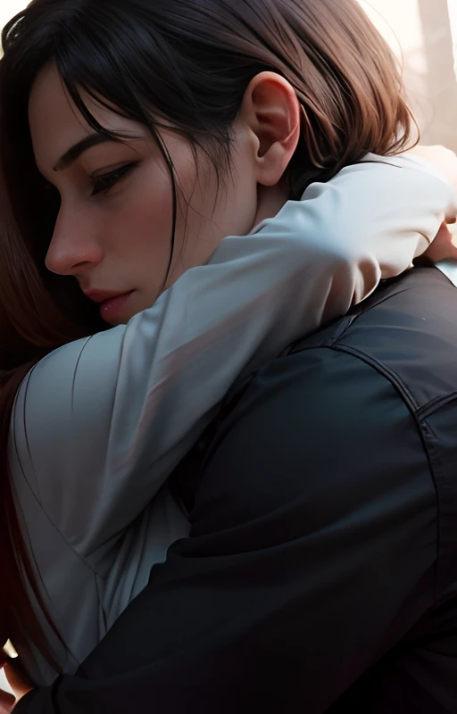 A woman with her boyfriend hug.