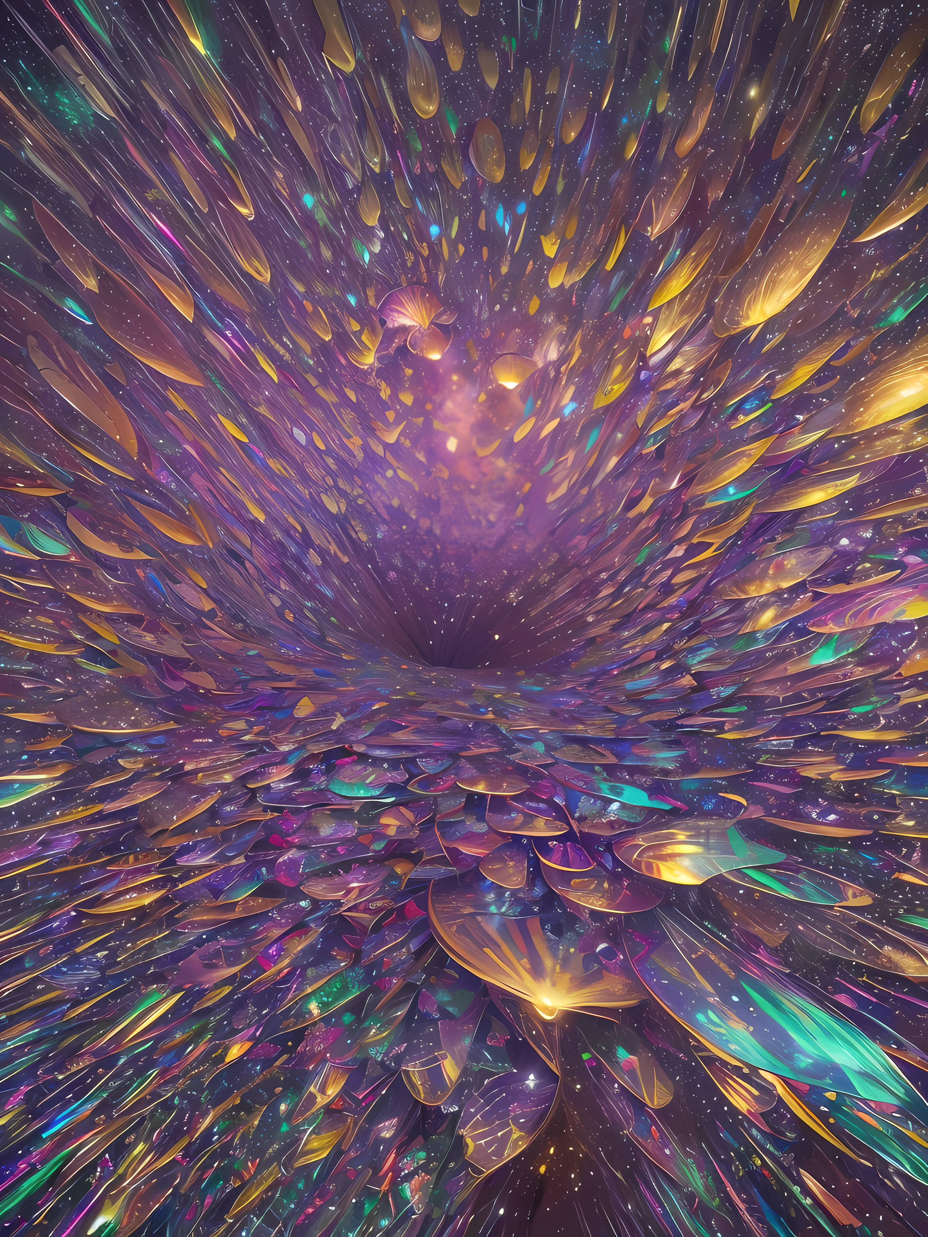 An abyss full of stars opened; The stars have no number, the bottom of the abyss., Broken Glass effect, no background, stunning, something that even doesn't exist, mythical being, energy, molecular, textures, iridescent and luminescent scales, breathtaking beauty, pure perfection, divine presence, unforgettable, impressive, breathtaking beauty, Volumetric light, auras, rays, vivid colors reflects