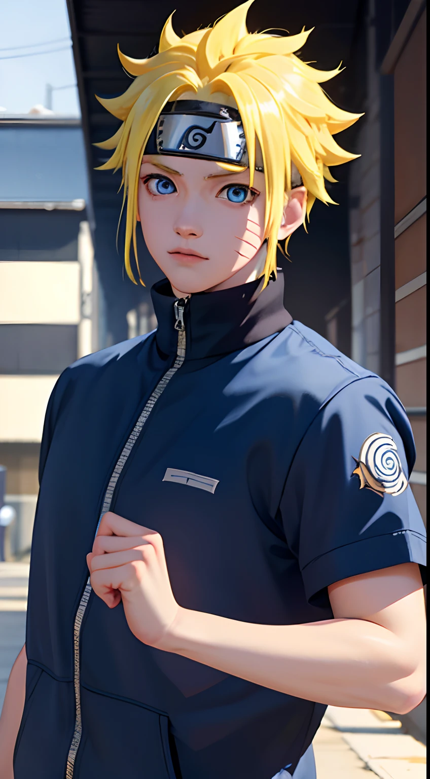 Masterpiece, Superb Style, winter chothes, Outdoor, Upper Body, Uzumaki Naruto, blue eyes, short yellow hair,a boy
