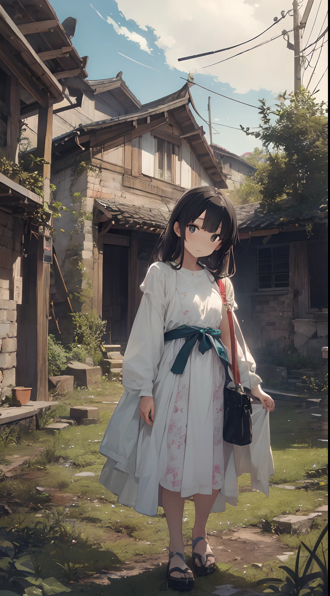 Explore Thailand's traditional ruins、beautifly、Adorable、Create a masterpiece image of a girl with clear eyes。She wears traditional Thai costume and、The fabric is painted with maximum realism.、Different textures are emphasized。Her skin is also rendered。Subtle changes in texture and color are expressed in detail.。 The ruins around her are、cranny々It is meticulously drawn up to、It is drawn with high depth and precision。Intricately carved ancient structures、Mossy stones、All weathered statues、Contributes to the history and sense of mystery of this place。 The girl was looking up at the camera curiously.、Gives the impression that the viewer is looking down on her。This sense of perspective is、It can be achieved using the fisheye effect to distort the image to create a wide panoramic or hemispherical view。 The overall quality of the image must be of the highest standard、Emphasis on enhancing the quality of details。The final artwork is、It should be a celebration of the girl's innocence and the timeless beauty of Thai ruins。
