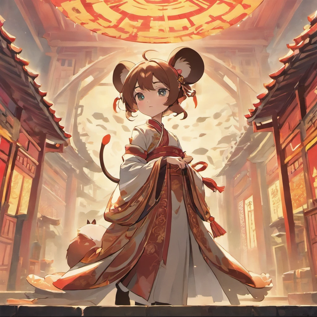 Siamese mouse elegantly displayed on Chinese landscape illustration background