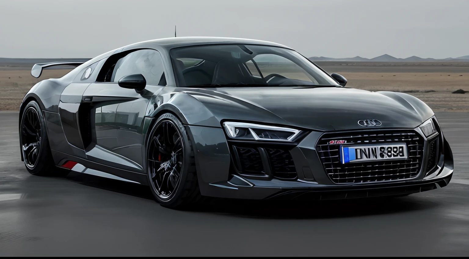 ((Audi R8 Hyper Car One ))、in detail、Full Complete Aero Parts、Flashy design、realisticlying、Deep Rim、Wide tires、car park、