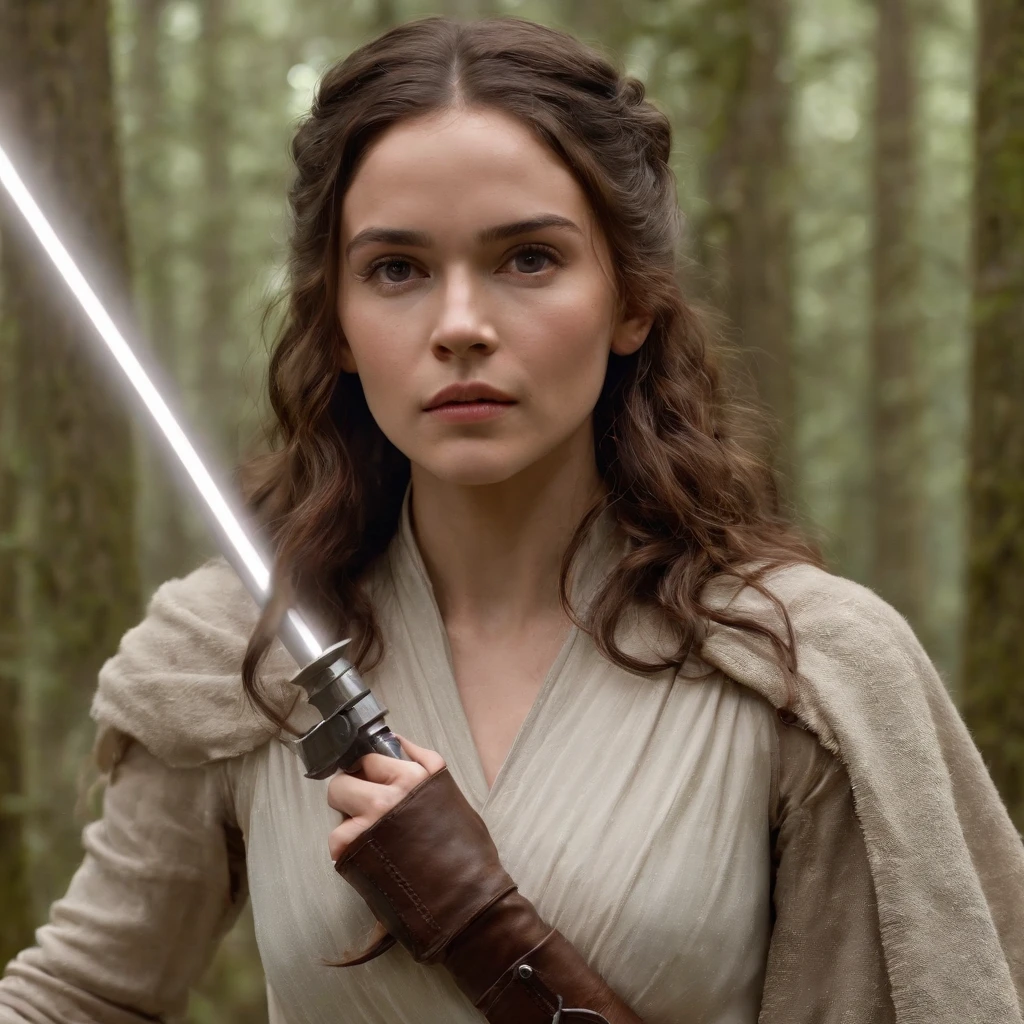 Imagem da mulher segurando um sabre de luz de Guerra nas Estrelas, rei, Guerra nas Estrelas, Personagem feminina solo, visual do filme star wars, curly hair, Cartaz de Guerra nas Estrelas, In a Star Wars sequel, Poster character, com espada de sabre de luz, Jedi Feminino, Personagem de Guerra nas Estrelas
