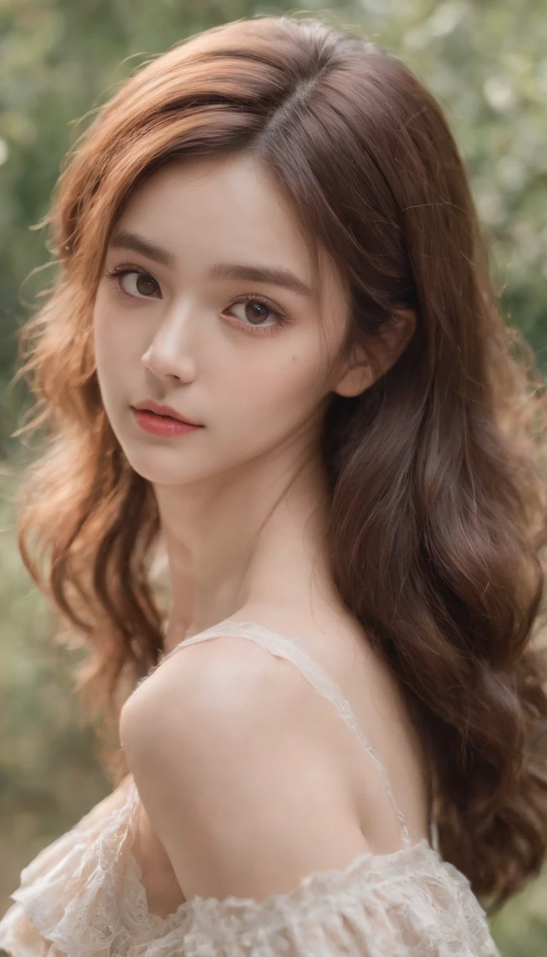 (One lady)、lolita、sixteen years old、kawaii、Big eyes、eyes gentle、Instagram Photos、Authentic Photos、natural atmosphere、Realistic、Brown hair color, show armpits,
