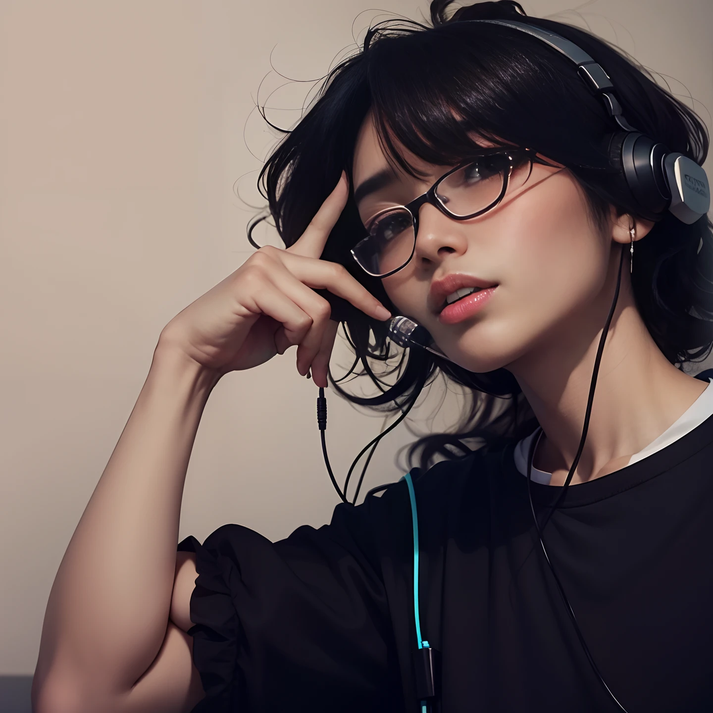 Pria dengan rambutcoklat mengenakan earphone