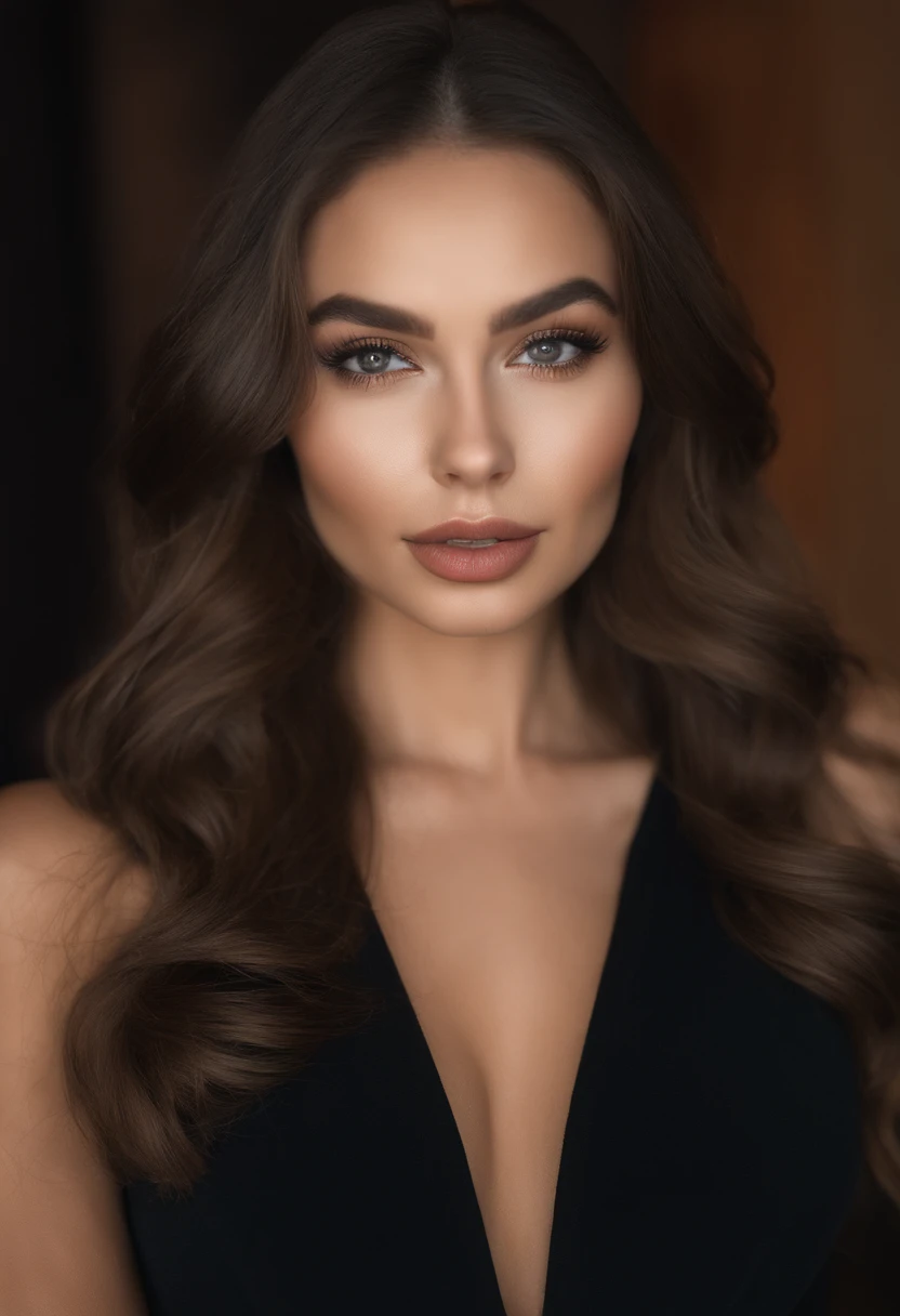 Arafed woman in evening dress, night club, fille sexy aux yeux bruns, Portrait Sophie Mudd, cheveux bruns et grands yeux, selfie of a young woman, Yeux de chambre, sans maquillage, maquillage naturel, looking straight at camera, Visage avec Artgram, Maquillage subtil, Superbe photo du corps entier,