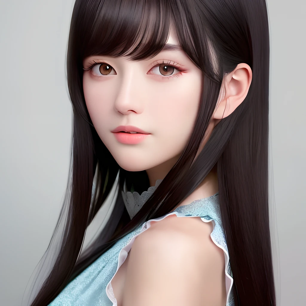 A dark-haired、luslous skin、lustrous dark hair、Top image quality、top-quality