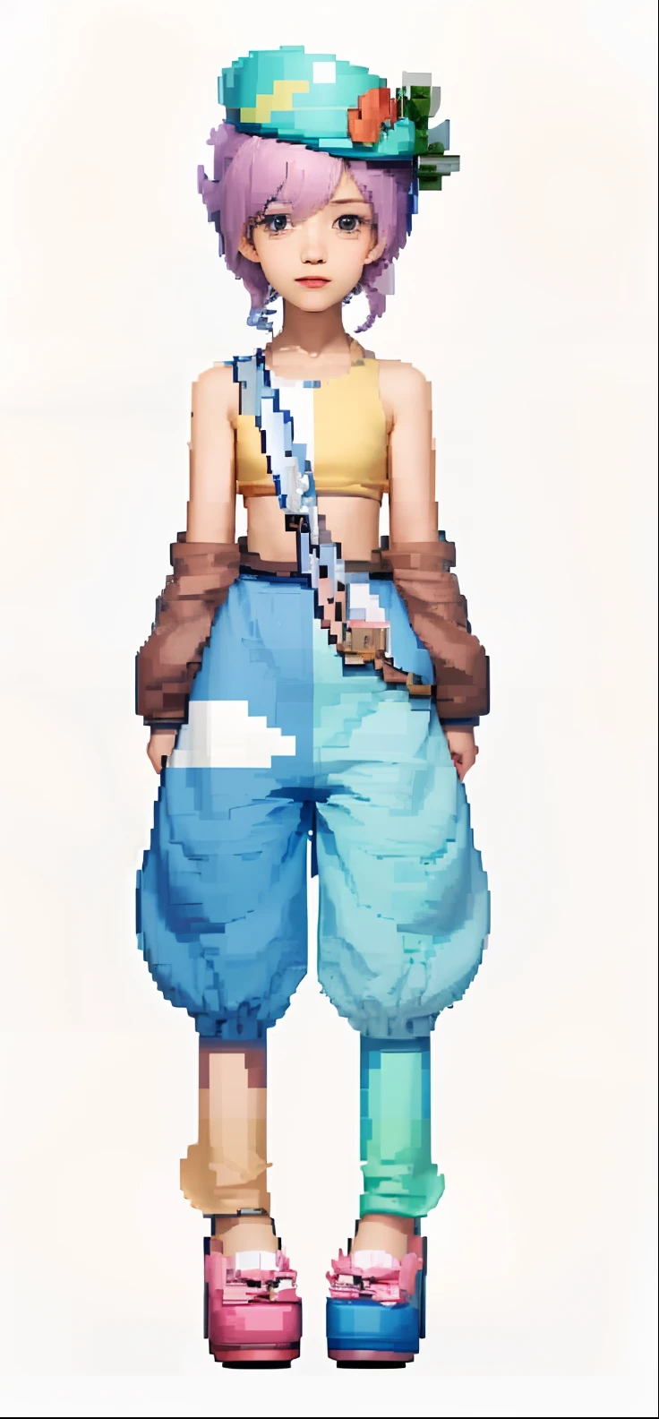 A closeup of a pixel art of a person with a hat and a blue outfit, Personagem de corpo inteiro, Arte no estilo de Guweiz, conceito detalhado de corpo inteiro, conceito de corpo inteiro, arte do personagem, Design de personagem de corpo inteiro, conceito de personagem de videogame, full body character concept, anime full body illustration, Retrato de corpo inteiro do personagem, arte conceitual detalhada de corpo inteiro