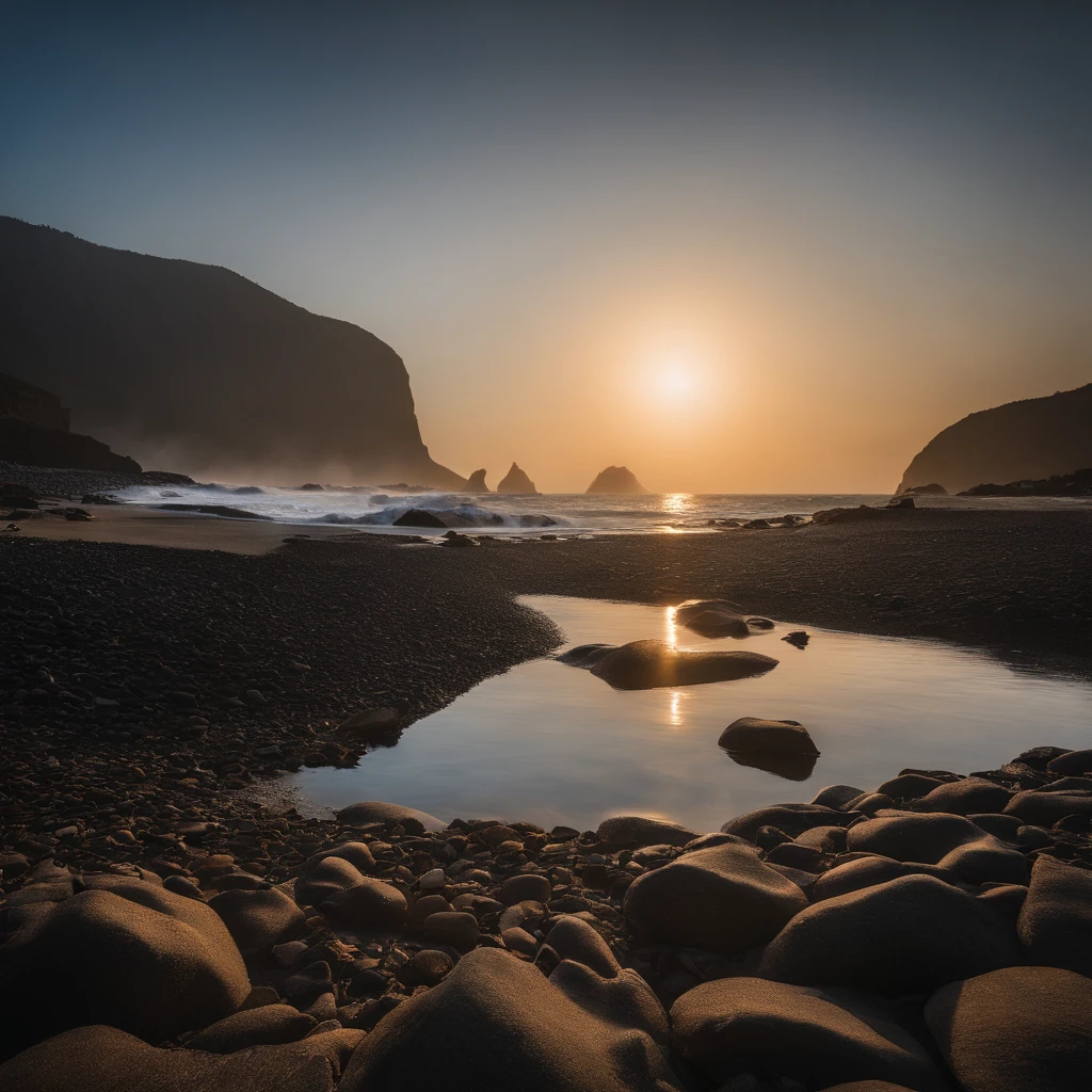 Magnificent view,Wonders of the world,Sunrise dawn,Maritime landscape photography,Pale sunrise, Windless calm and magnificent fluorescent sea surface,Clean and transparent seawater,sandbeach,Yamakawa,strait,Majestic megalithic complex,Cliff overlook view,Wide field of view,Simple and beautiful,Minimalist,Black, white and blue tones,desolated,Aloneness,Cold, foggy sky,The morning sun that does not dazzle,Nightmare vision,Dark fantasy plot,Perfect and excellent composition,8K分辨率,the detail,limitations,Close-up ultra-wide angle shot,Cool background,Jack Guzman's environmental art photography,realisticlying,cinematic compositions,A high resolution,vividness, A detailed, stunning skies,Colorful clouds float,true to life, Pubic area is clear, flawless perfection, Digital SLR, , 1024, 2048, 4096, A detailed, Sharp, best qualtiy, high qulity, absurderes,unmanned background,The is very detailed、Detailed lighting shadows,Trends on ArtStation、iintricate、high detal、dramatics、(Volumetriclighting:1.2)hdr shot。(Close-up,Super deep view,ultra-wide-angle,Microfocal length lens:1.2)(realisticlying:1.4)tmasterpiece、high high quality、Beautiful photography