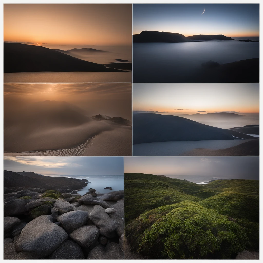 Magnificent view,Wonders of the world,Sunrise dawn,Maritime landscape photography,Pale sunrise, Windless calm and magnificent fluorescent sea surface,Clean and transparent seawater,sandbeach,Yamakawa,strait,Majestic megalithic complex,Cliff overlook view,Wide field of view,Simple and beautiful,Minimalist,Black, white and blue tones,desolated,Aloneness,Cold, foggy sky,The morning sun that does not dazzle,Nightmare vision,Dark fantasy plot,Perfect and excellent composition,8K分辨率,the detail,limitations,Close-up ultra-wide angle shot,Cool background,Jack Guzman's environmental art photography,realisticlying,cinematic compositions,A high resolution,vividness, A detailed, stunning skies,Colorful clouds float,true to life, Pubic area is clear, flawless perfection, Digital SLR, , 1024, 2048, 4096, A detailed, Sharp, best qualtiy, high qulity, absurderes,unmanned background,The is very detailed、Detailed lighting shadows,Trends on ArtStation、iintricate、high detal、dramatics、(Volumetriclighting:1.2)hdr shot。(Close-up,Super deep view,ultra-wide-angle,Microfocal length lens:1.2)(realisticlying:1.4)tmasterpiece、high high quality、Beautiful photography