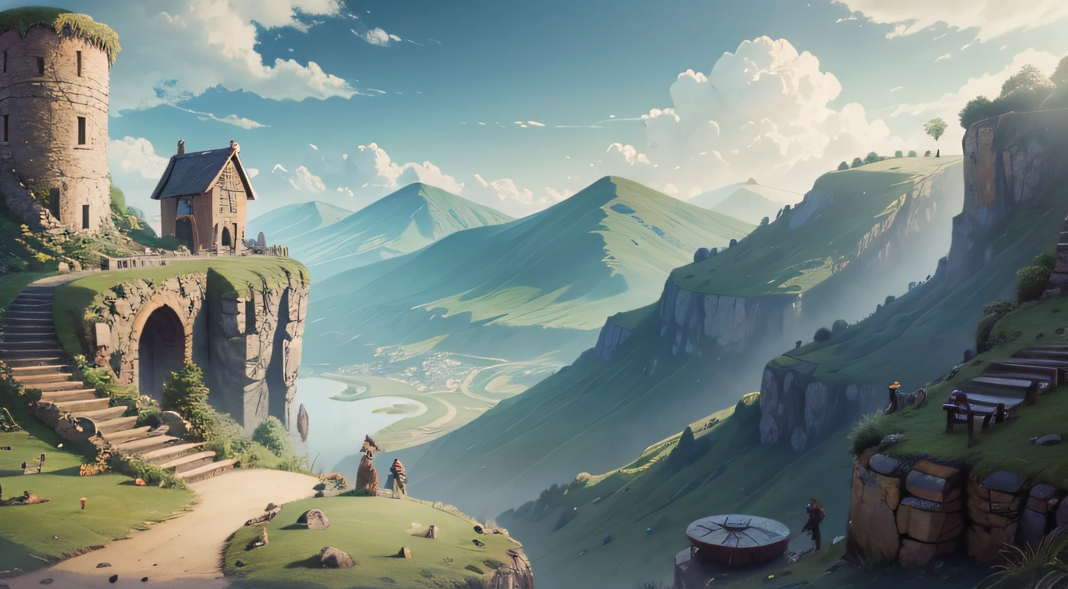 Dragonworm site,Scenes,There are villages in the distance,Dragon and earthworm combine shape trains
