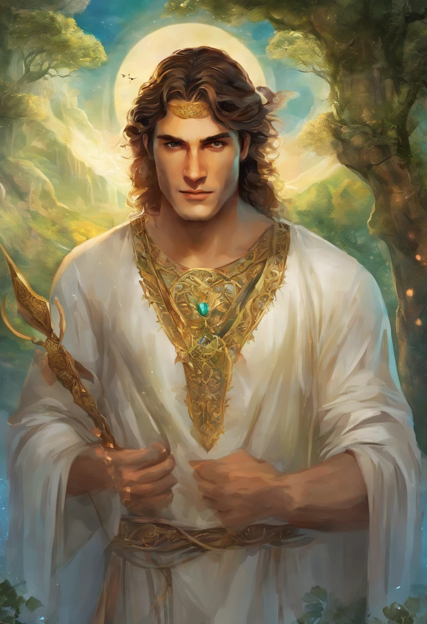 An 8K high-definition portrait of an  man smile face uma pintura de um homem, Estilo Henry Cavill, Um mago((feiticeiro)), ((magica)), ((mago)), ajoelhado com um livro aberto e luzes saindo do livro, segurando um cajado, (((tiro de corpo inteiro)), homem de corpo inteiro, ((in the background Celtic magical forest with thunder)), Deus do Oceano, Luthien, arte de deus, Deus da mitologia grega, o deus Eros, um retrato impressionante de um Deus, Frank Kelly Freas, Estilo Karol Bak, best quality,32k ultra qualidade, qualidade do papel de desfile, imagem do filme, Classic 8K ((beautiful face)), Ultra Definition, melhor qualidade, 32k ultra | | | | | | | | | | | | | | | | | | | | | | | | | | | | | | | | | | | | | | | | | | | | | | | | | | | | | | | | | | | | | | | |, Ultra HD | | | | | | | | | | | | | | | | | | | | | | | | | | | | | | | | | | | | | | | | | | | | | | | | | | | | | | | | | | | | | | | | | | | | | | | | | | | | | | | | | | | | | | |