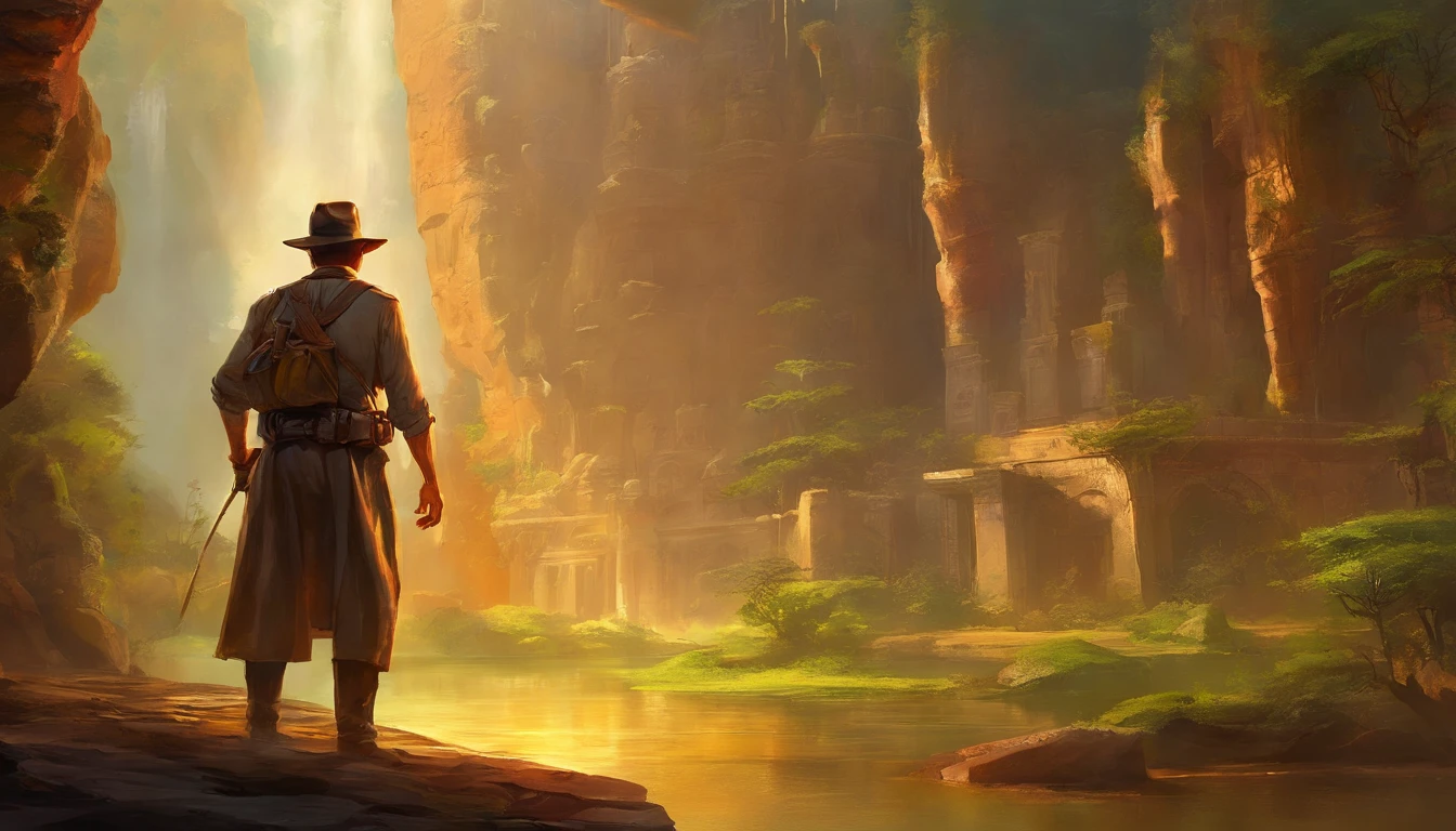 Indiana Jones, Rosto de Harrison Ford, em uma caverna , cercado de nativos, v4 , 8k , cinemactic, alta qualidade