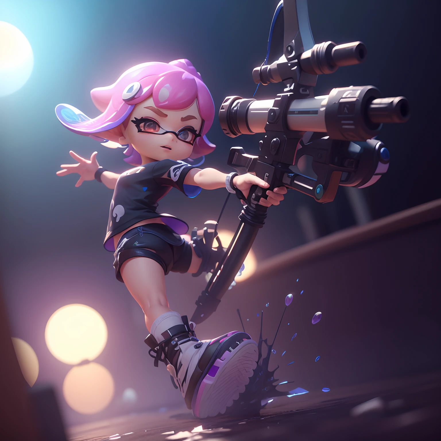 Splatoon、3D Graphics、unrealengine、hiquality、ighly detailed、Holding the bow with the left hand、fairy tail、Glitter