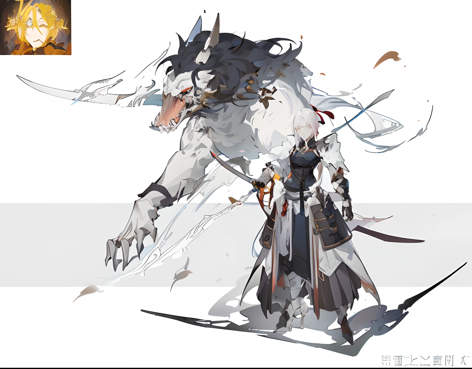 Anime characters with sword and demon with background with fire, From the night of the ark, trending on artstation pixiv, arknight, Great character design, by Yang J, Anime character design, detailed anime character art, ( ( concept art of character ) ), 2. 5 D CGI anime fantasy artwork, character design art, anime concept art, beautiful full-body concept art