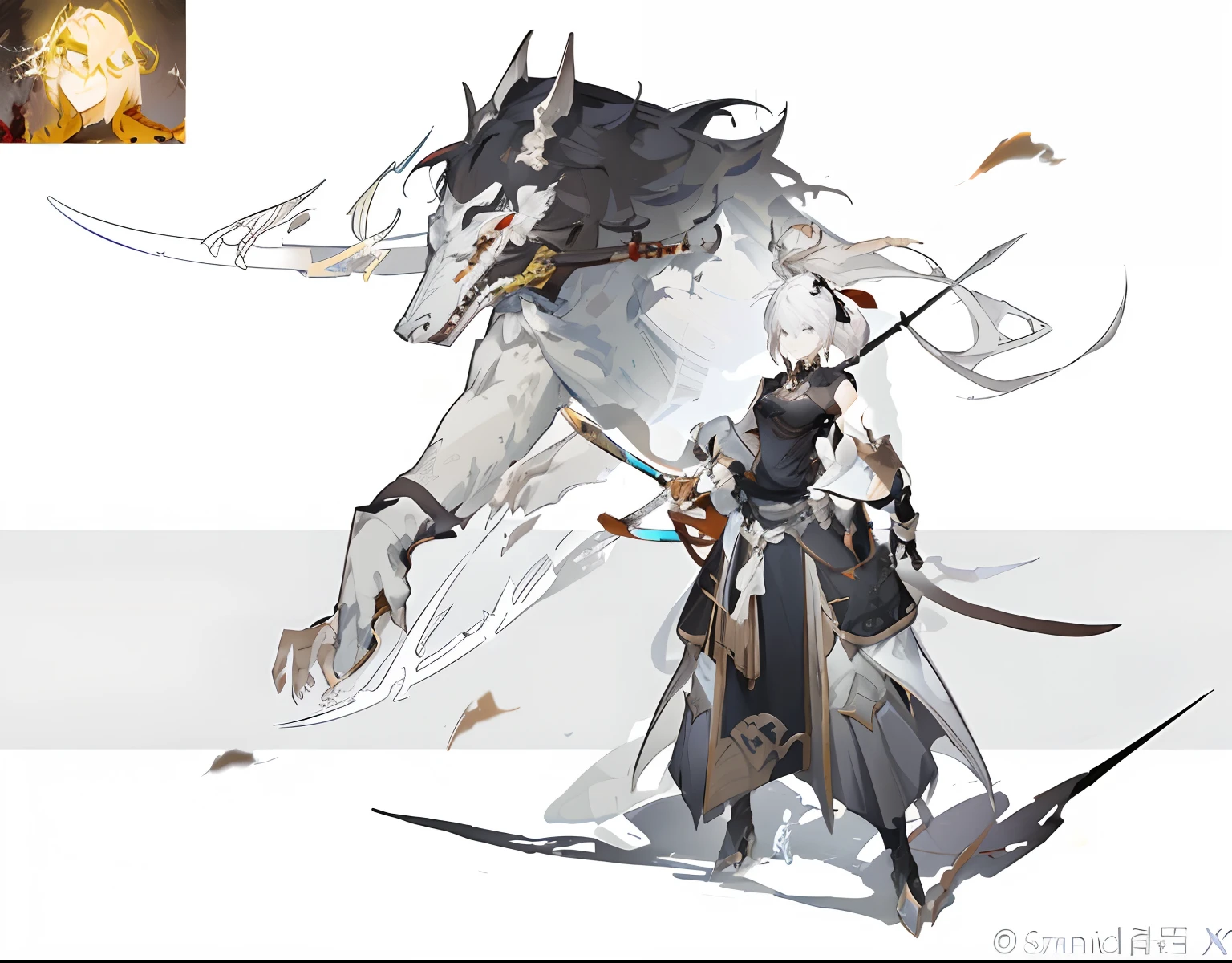 Anime characters with sword and demon with background with fire, From the night of the ark, trending on artstation pixiv, arknight, Great character design, by Yang J, Anime character design, detailed anime character art, ( ( concept art of character ) ), 2. 5 D CGI anime fantasy artwork, character design art, anime concept art, beautiful full-body concept art