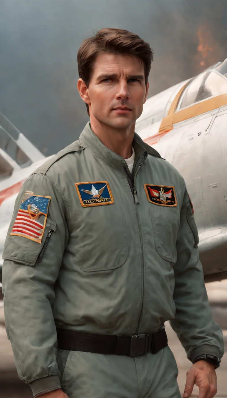Tom Cruise of Top Gun, vhs effect, (poster: 1.2), poster on the wall, nostalgia, movie poster, (skin texture), intricately detailed, fine details, hyperdetailed, ray tracing, subsurface scattering, diffuse soft lighting, F-14 Tomcat airplanes detailed in the background, shallow depth of field, by (Oliver Wetter) majestic professional oil painting by Ed Blinkey, Atey Ghailan,  Studio Ghibli, by Jeremy Mann, Greg Manchess, Antonio Moro, trend at ArtStation, trend at CGSociety, Intricate, High Detail, Sharp focus, dramatic painting and photorealistic art of (greg rutkowski:1.4), bokeh