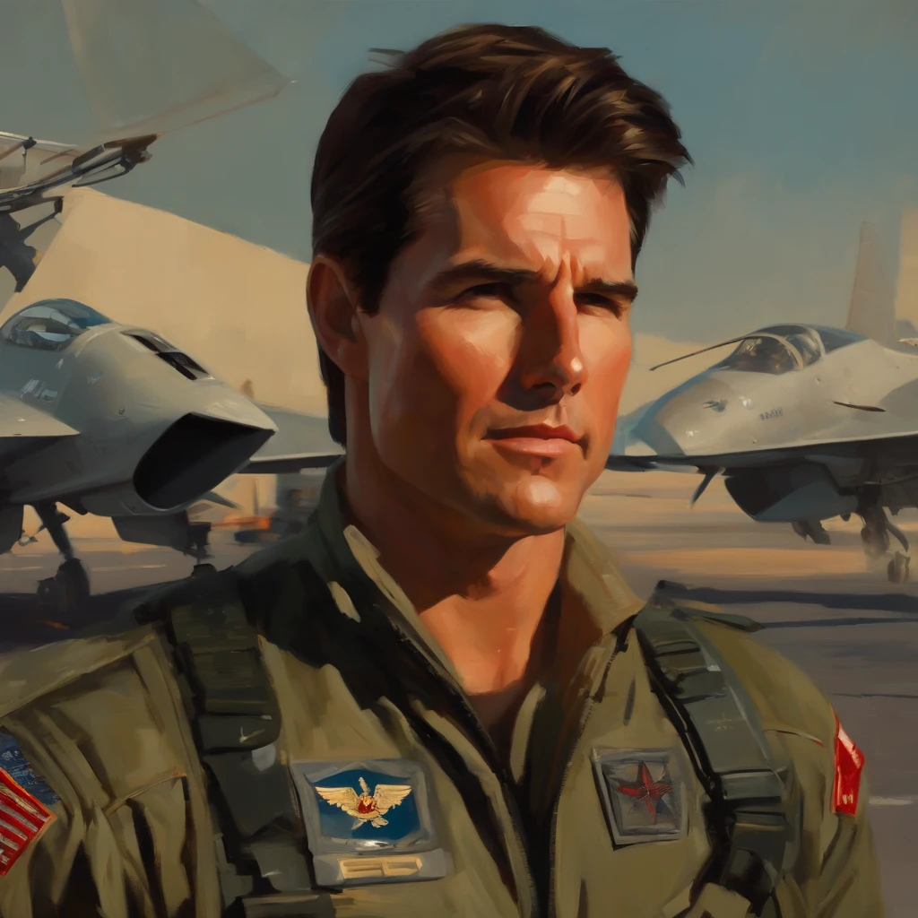 Tom Cruise from Top Gun, vhs effect, (poster: 1.2), wall poster, nostalgia, movie poster, (skin texture), intricate detail, fine detail, hyperdetailed, ray tracing, underground scattering, diffused soft lighting, Shallow depth of field , by (Oliver Wetter) professional majestic oil painting by Ed Blinkey, Atey Ghailan, Studio Ghibli, by Jeremy Mann, Greg Manches, Antonio Moro, trending on ArtStation, trending on CGSociety, Intricate, High Detail, Sharp focus, dramatic, photorealistic painting art by (greg rutkowski:1.4), bokeh