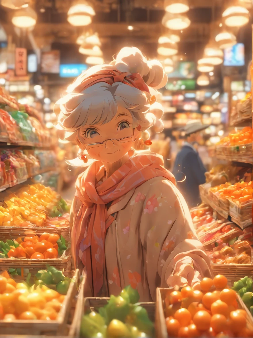 An old grandmother is shopping, cheerfulness, Perfect quality, Clear focus (clutter-home: 0.8), (Masterpiece: 1.2) (Realistic: 1.2) (Bokeh) (Best quality) (Detailed skin: 1.3) (Intricate details) (8K) (Detail eyes) (Sharp focus), (cheerfulness)