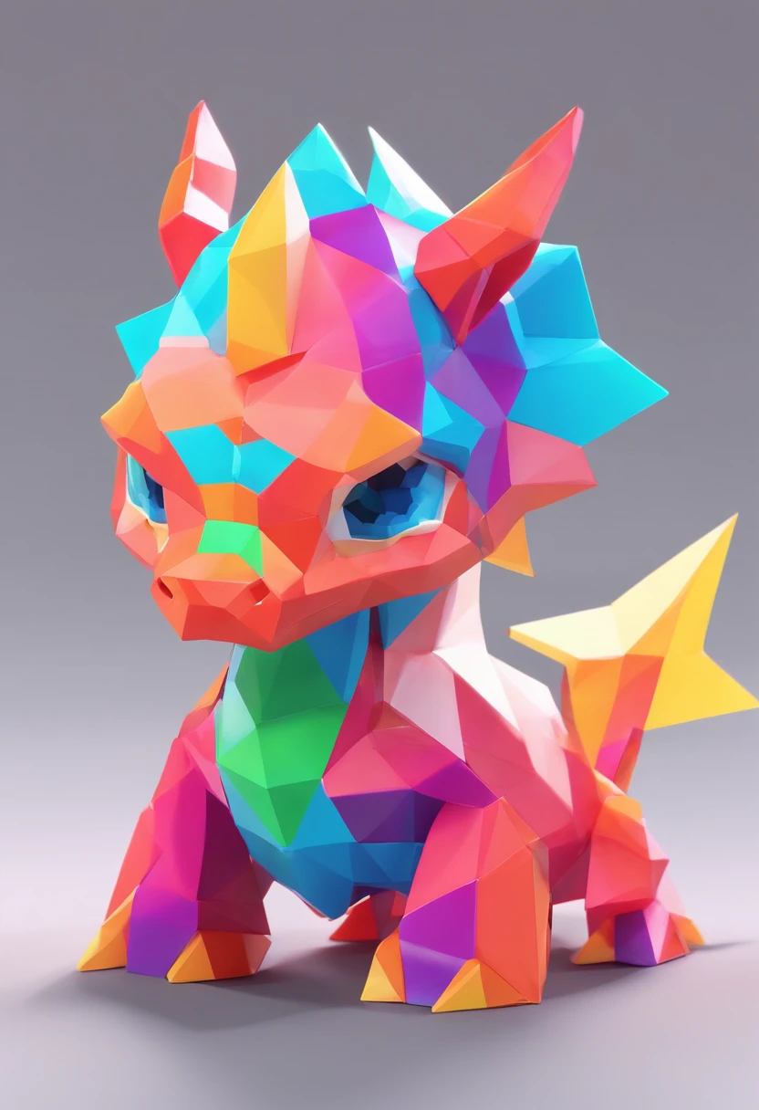 Chibi Lori Dragon, Paper cutting art style, Neon Candy Color, It features a simple, Stylish, Bright, White space, 。.。.3D, redshift, Arnold Renderer, high detailing, High quality, 8K