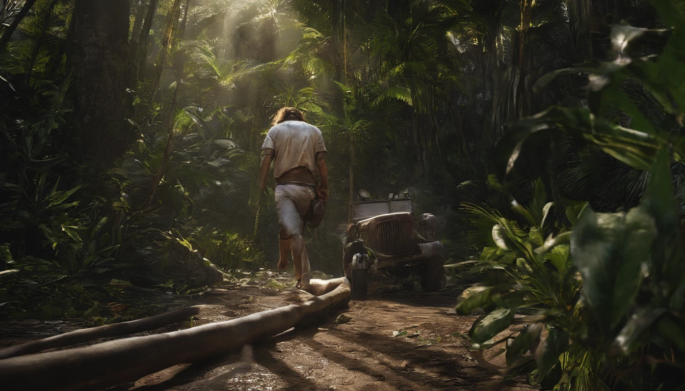 master part, Johnny Depp walking through the jungle at night (Noite entre vagalumes), (High detail:1 1), rough face, pele natural, alta qualidade, NSFW, Olhos bonitos, (rosto e olhos detalhados), (rosto: 1 2), noise, foto real, lamp film photography, foco nítido, contrast lighting, pele detalhada, high res 8k, Detalhe louco, Realistic, fotografia profissional, 8k UHD, SLR camera, soft lighting, alta qualidade, filmic grain, Fujifilm XT3, 50 millimeters,