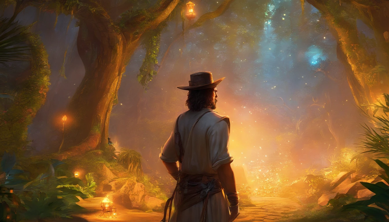 master part, Johnny Depp walking through the jungle at night (Noite entre vagalumes), (High detail:1 1), rough face, pele natural, alta qualidade, NSFW, Olhos bonitos, (rosto e olhos detalhados), (rosto: 1 2), noise, foto real, lamp film photography, foco nítido, contrast lighting, pele detalhada, high res 8k, Detalhe louco, Realistic, fotografia profissional, 8k UHD, SLR camera, soft lighting, alta qualidade, filmic grain, Fujifilm XT3, 50 millimeters,