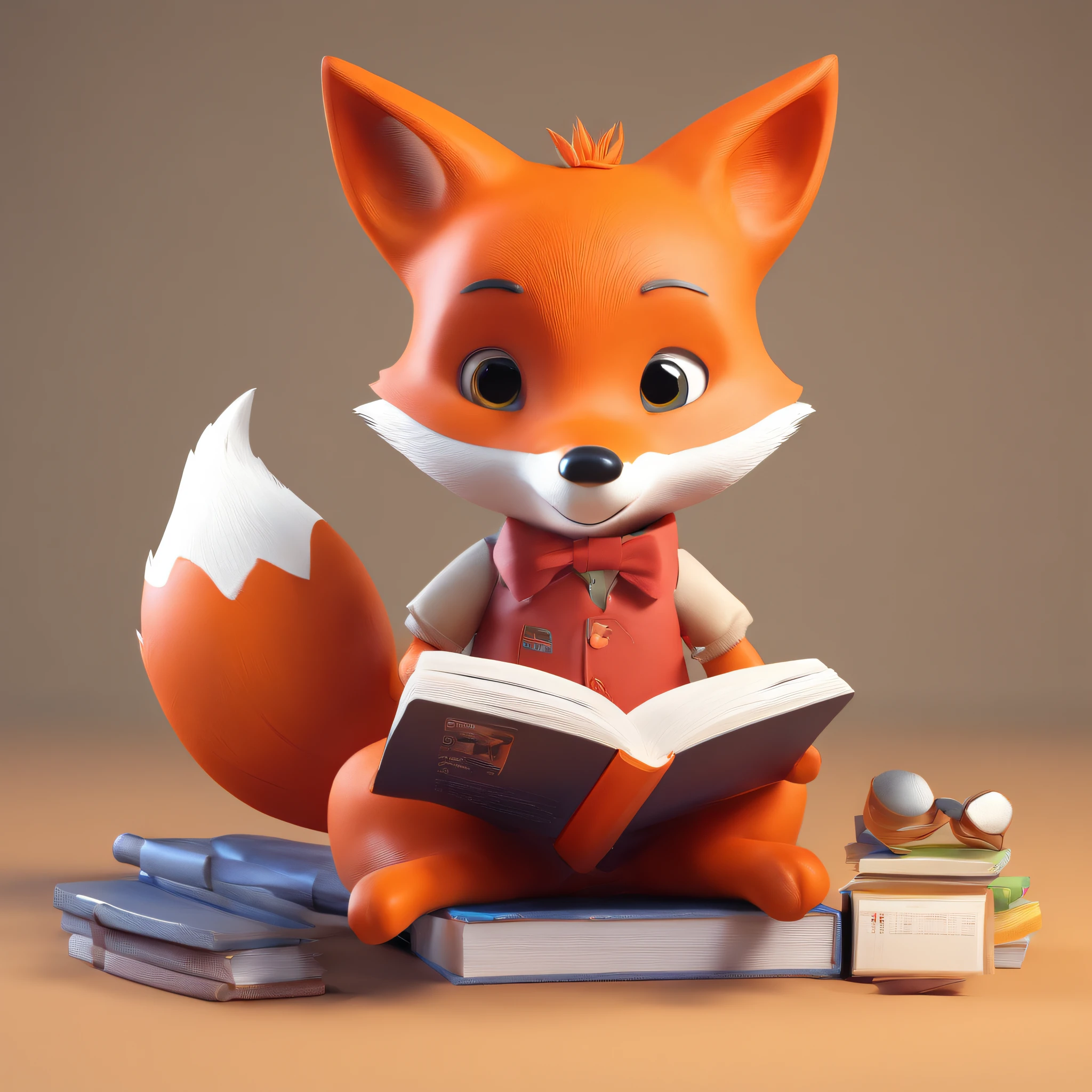 a cute little fox wearing a VR google set , reading a book