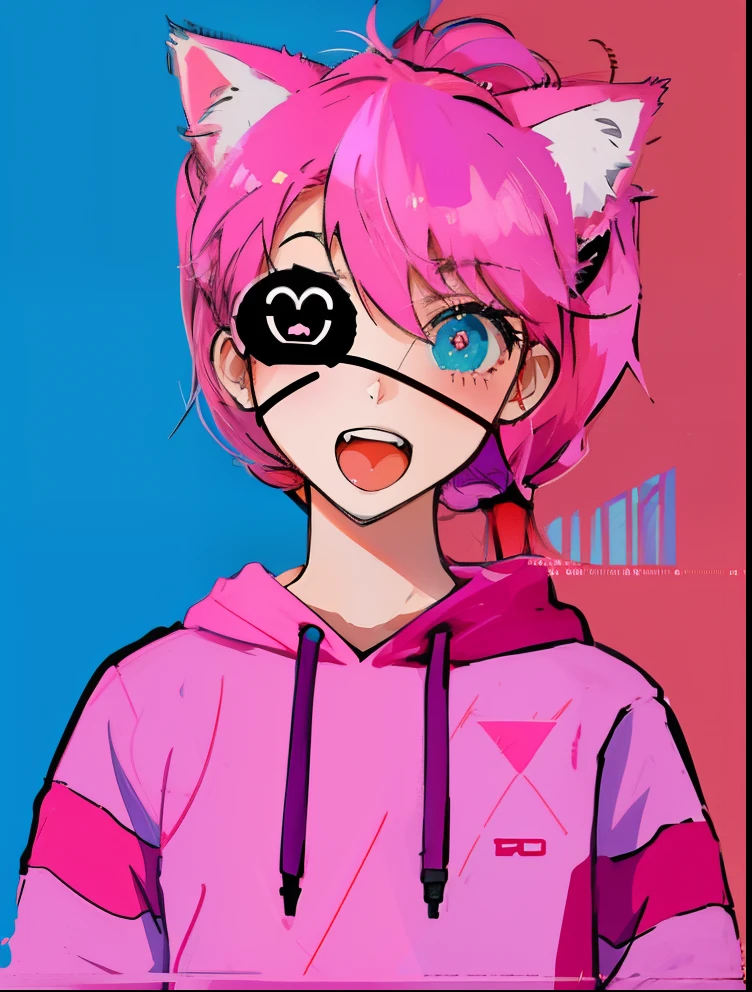 a cartoon drawing of a girl with a pink hoodie and a cat ear, 2 d anime style, in an anime style, trigger anime artstyle, in anime style, anime catgirl, fursona!!!!, anime styled, anime girl with cat ears, in the art style of 8 0 s anime, pink twintail hair and cyan eyes, girl with cat ears