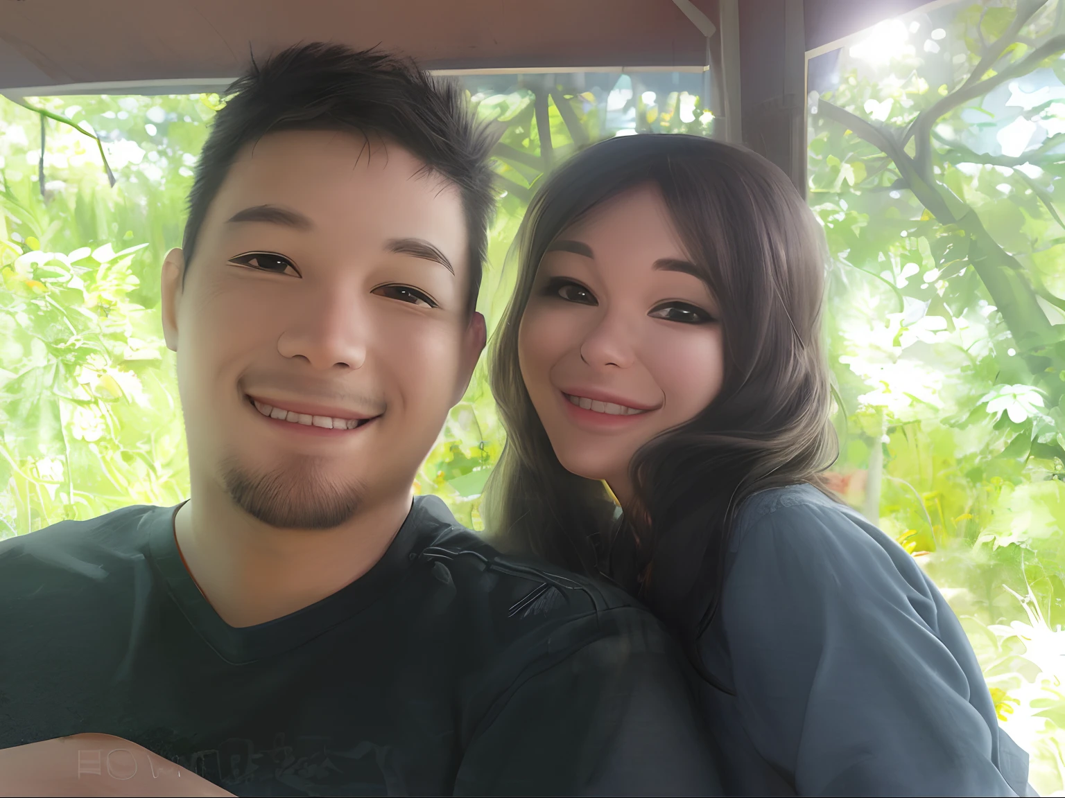smiling couple, cartoon style, 2d design, realistic