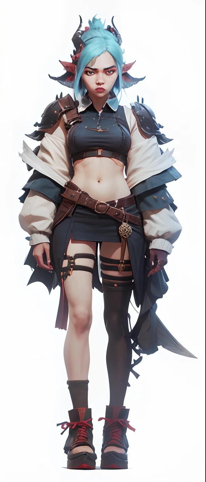A two-dimensional girl,There is a pair of dragon horns on the head,holds a knife