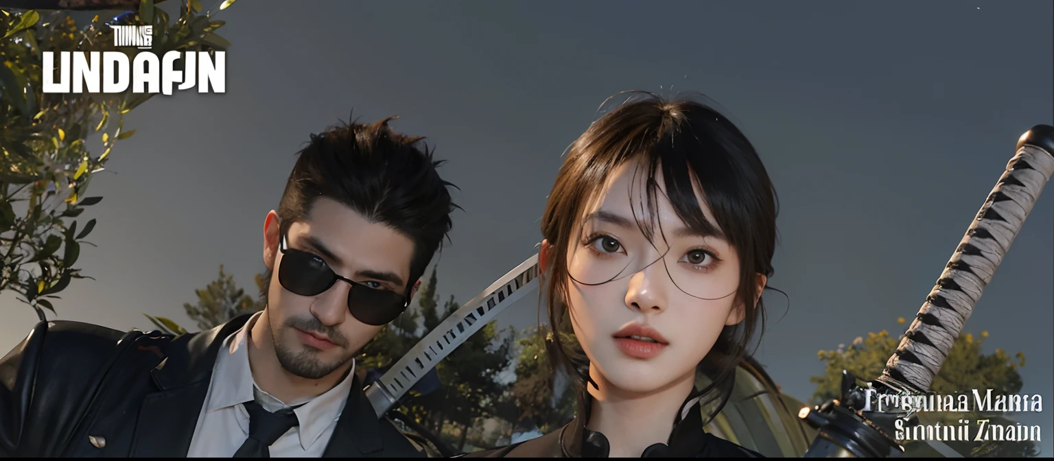 there are two people in a picture with a sword and a man, second life avatar, medium shot of two characters, secondlife, detailed photo of virtual world, sakimichan and frank franzzeta, ben maier and sakimichan, nixeu and sakimichan, wielding a katana, with fully detailed faces, detailed pupils
