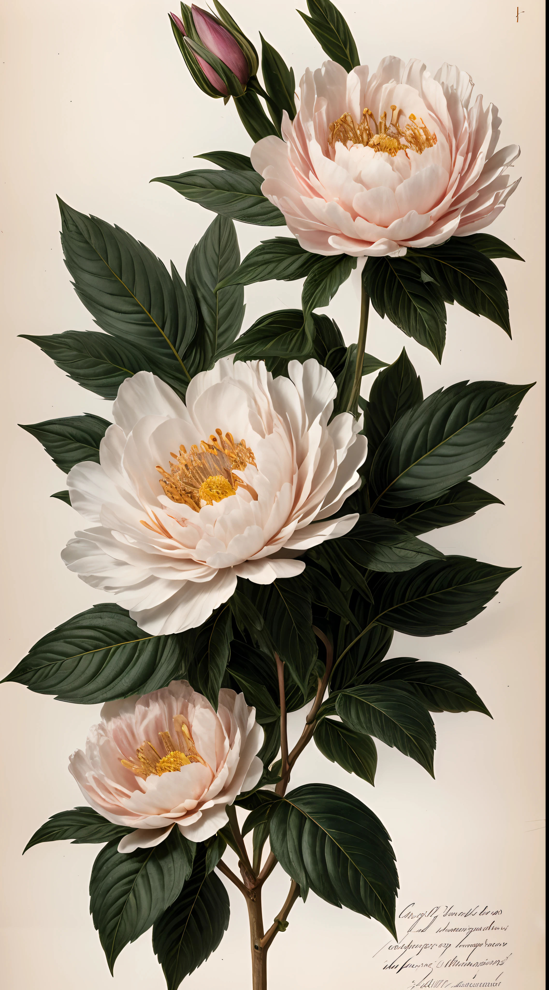 (best quality:1.2), (detailed:1.2), (masterpiece:1.2), vintage botanical illustrations of black peonies (1770 1775) in high resolution by John Edwards