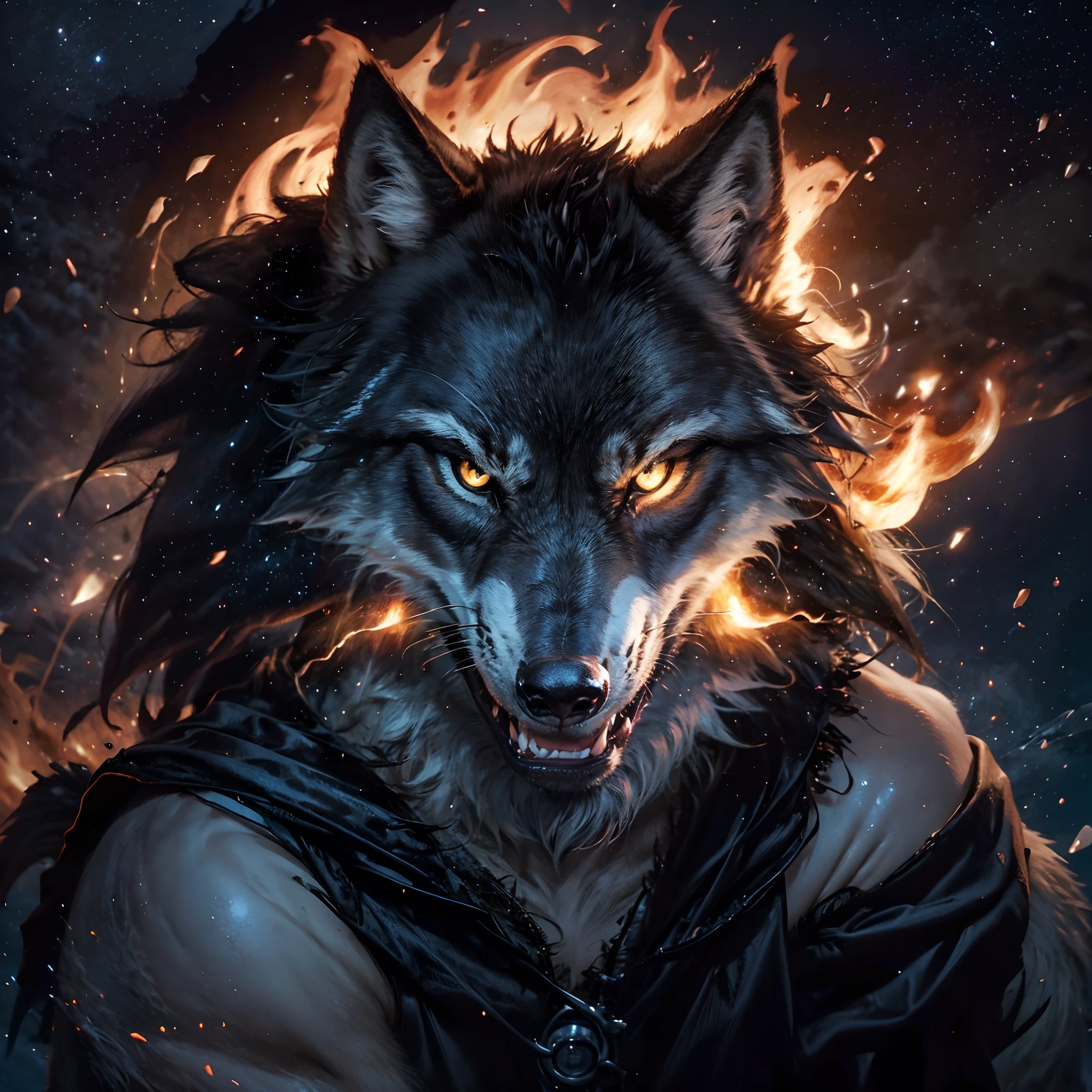 hyper detailed masterpiece, dynamic, awesome quality,DonMT3chW0rldXL female werewolf, wolfish humanoid, fantasy, glowing eyes, furry fur,enlarged fangs, claws, powerful, cursed, afflicted, elderly, stacked, native hawaiian, brown eyes,  deviated septum nose, protruding chin,   straight forehead,    tear ducts, red waterfall braid hair, surprise, incantation pose, hands near mouth, casting powerful spells,     witch, shadow manipulation (creating and controlling shadows) , kneeling with arms outstretched, calling upon higher forces, ethereal light, tech, scifi, <lora:DonMT3chW0rldXL-000009:1>,