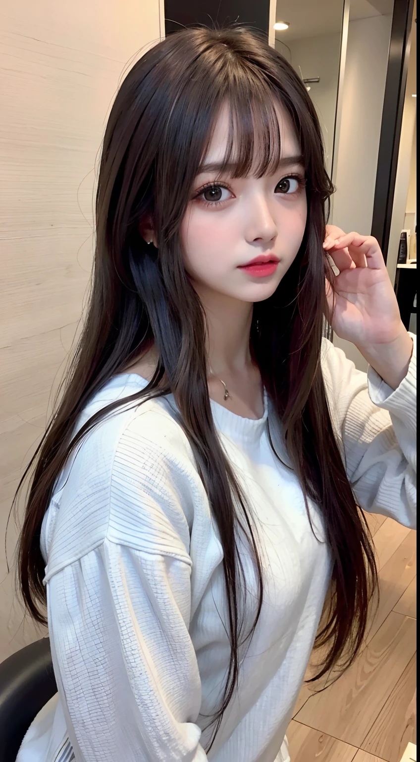(masterpiece:1.3), (8k, Photorealistic, RAW Photos, Best image quality: 1.4), 26-year-old girl、(Random Hairstyles:1.2)、Super detailed face、Attention to detail、double eyelid、Sharp focus:1.2、Beautiful woman:1.4、Light brown hair、Highest quality、masterpiece、Ultra-high resolution、(Photorealistic:1.4)、Highly detailed and professional lighting、thin、smile、Black long hair、Deadly position、Clear Skin、Random pose、Shiny Hair、Sculpture model pose、whole body、Model style、Random outfit