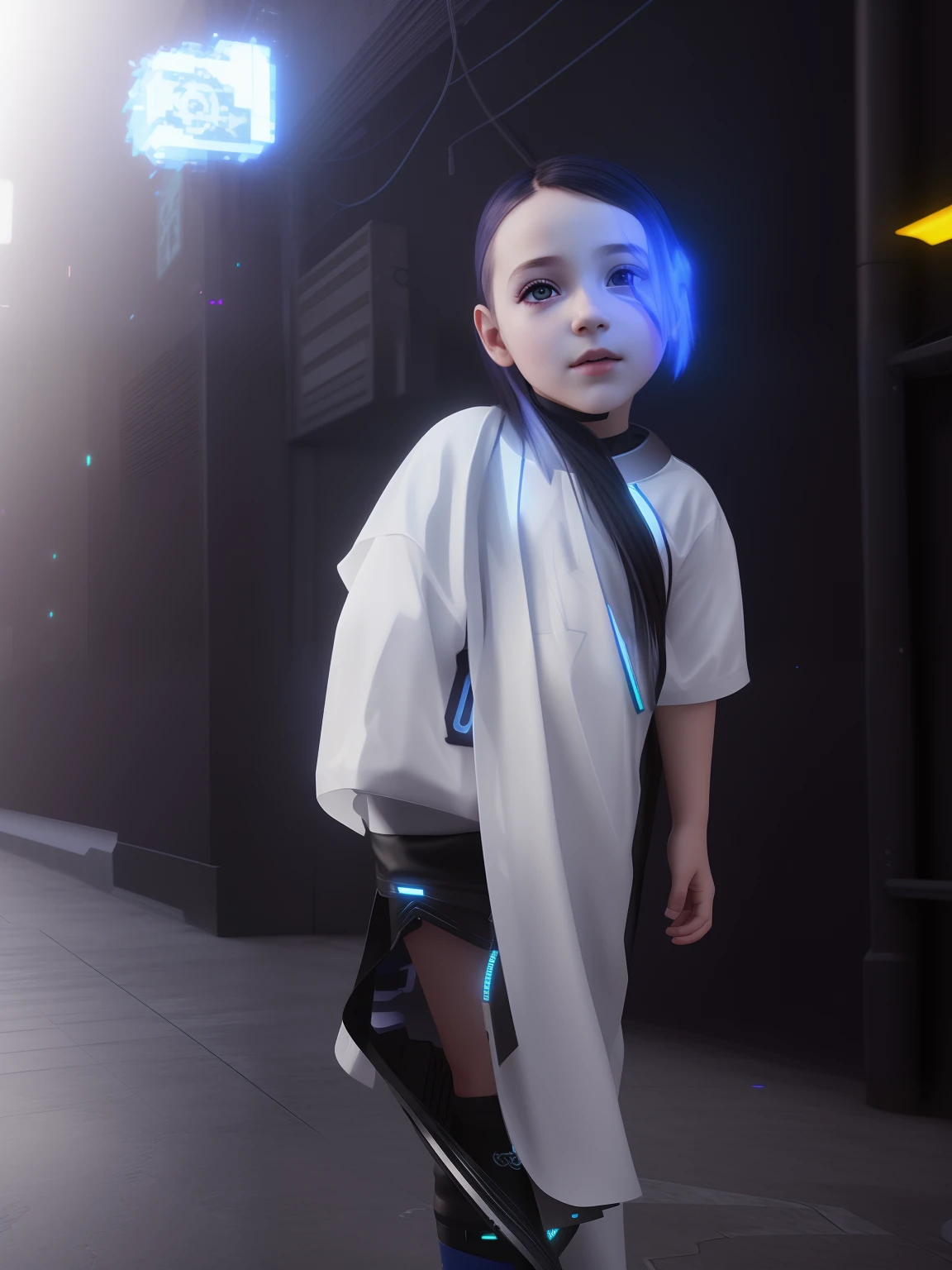 Change background cyberpunk beautiful child realistic face 8k ultra realistic