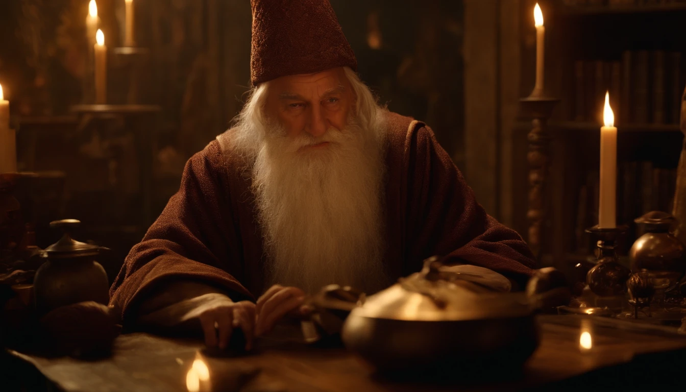 Realista、uma obra-prima de、melhor qualidade、(((Old Wise Wizard)))、Mixing Potion Moody Lighting、brilhar、brilhar、Misterioso、mistic、magica、magica、Rim lighting