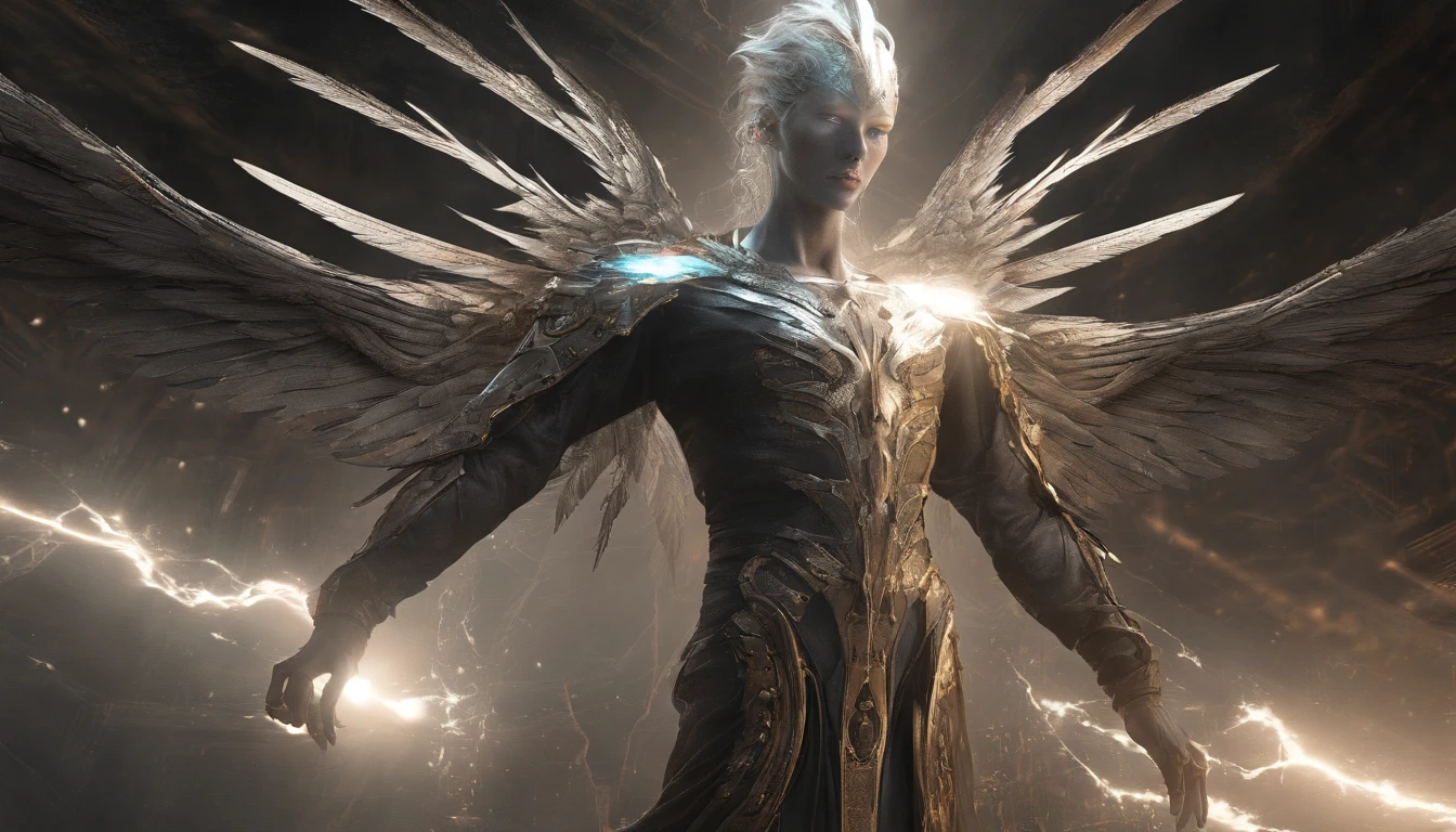 (master part, ..cgi:1.4), (demi-demon, Personagem Meio Anjo:1.3), (beleza surreal:1.2), (mesmerizing presence:1.1), (Rembrandt Lighting:1.2), (Sombras e aprimoramentos contrastantes:1.2), (Asas Divinas:1.2), (chifres sinistros:1.1), (angelic halo:1.1), (olhar penetrante:1.2), (ethereal skin tones:1.2), (tatuagens intrincadas:1.1), (Mystical symbols:1.1), (olhos bicolores:1.2), (Terno elegante:1.2), (enigmatic expression:1.1), (dynamic pose:1.2), (epic scenery:1.1), (Mistura de claro e escuro:1.2), (Simbolismo poderoso:1.1), (dramatic atmosphere:1.2), cinemactic, hiper-detalhado, detalhes insanos, Lindamente colorido, Motor irreal, DOF, Super-Resolution, Megapixel, cinematographic lightning, antialiasing, FKAA, TXAA, RTX, SSAO, Post processing, post - production, Mapeamento de Tons, ..cgi, VFX, SFX, Insanamente detalhado e intrincado, Hiper maximalista, hyper realistic, volumetric, fotorrealista, ultra fotorreal |, ultra-detalhado, detalhes intrincados, 8k, super detalhado, Colouring, Volumetric lightning, HDR, Realistic, Motor irreal, 16k, foco nítido, octan render